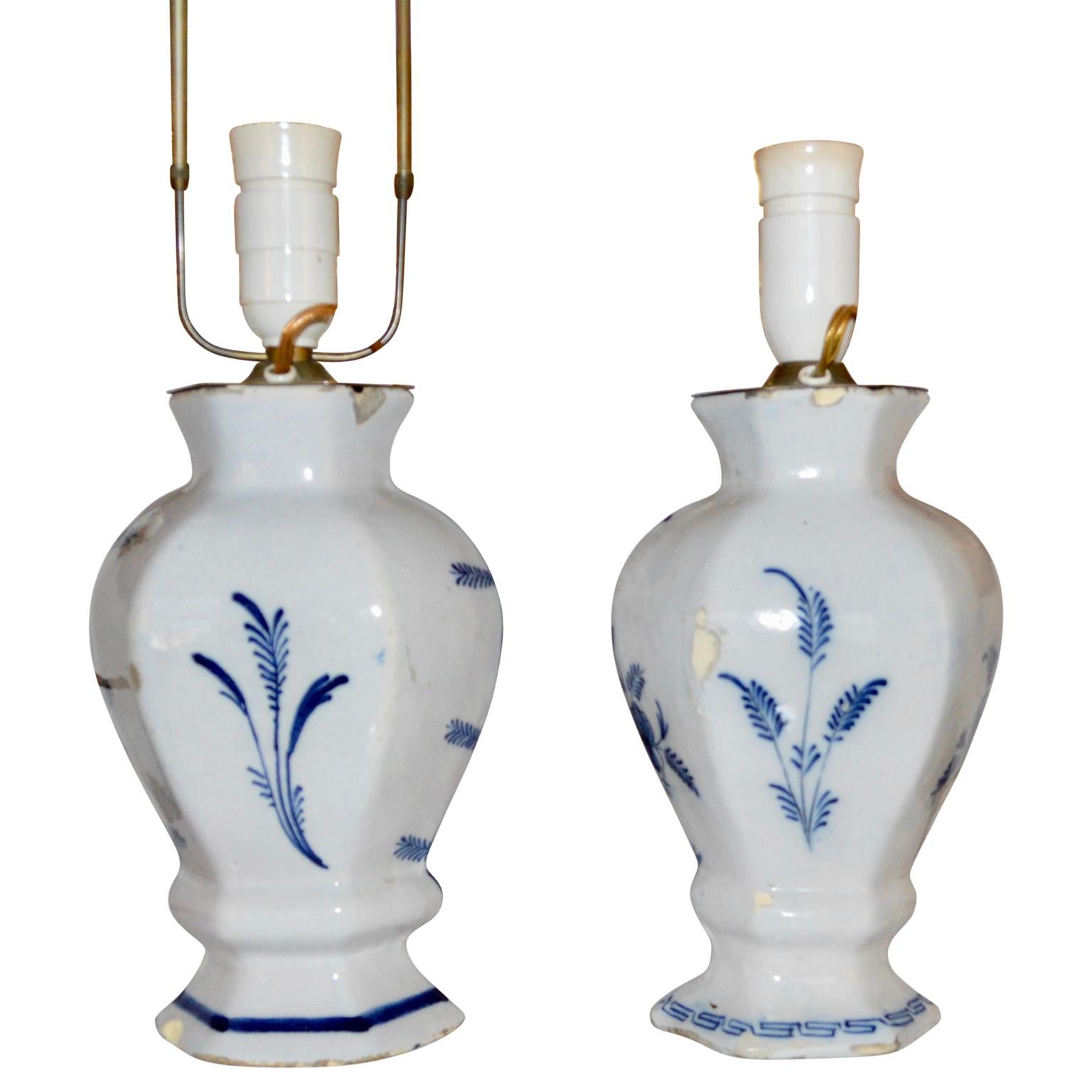 Pair Of 18th Century Blue And White Delft Table Lamps (Delfter Blau)