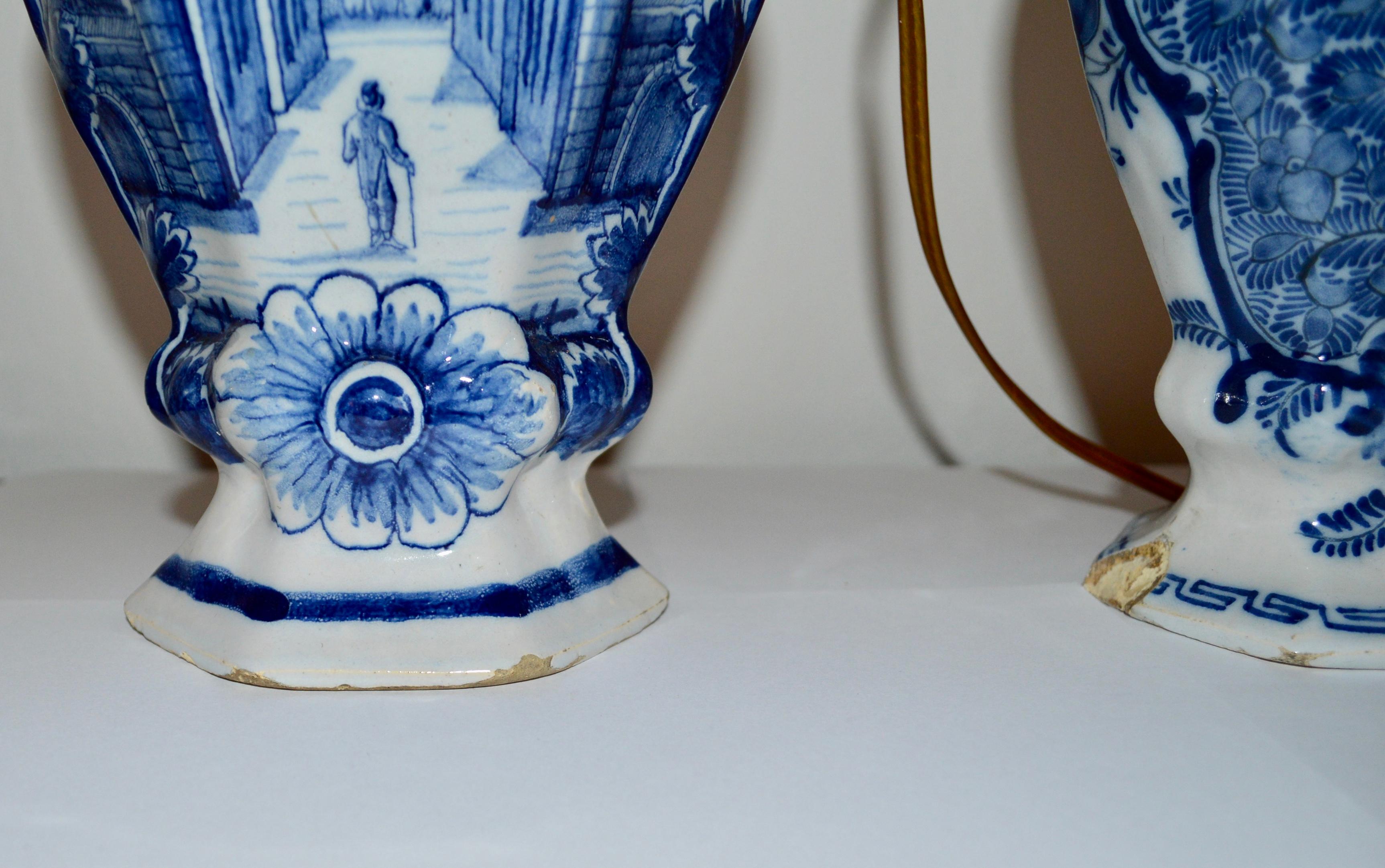 Pair Of 18th Century Blue And White Delft Table Lamps 3