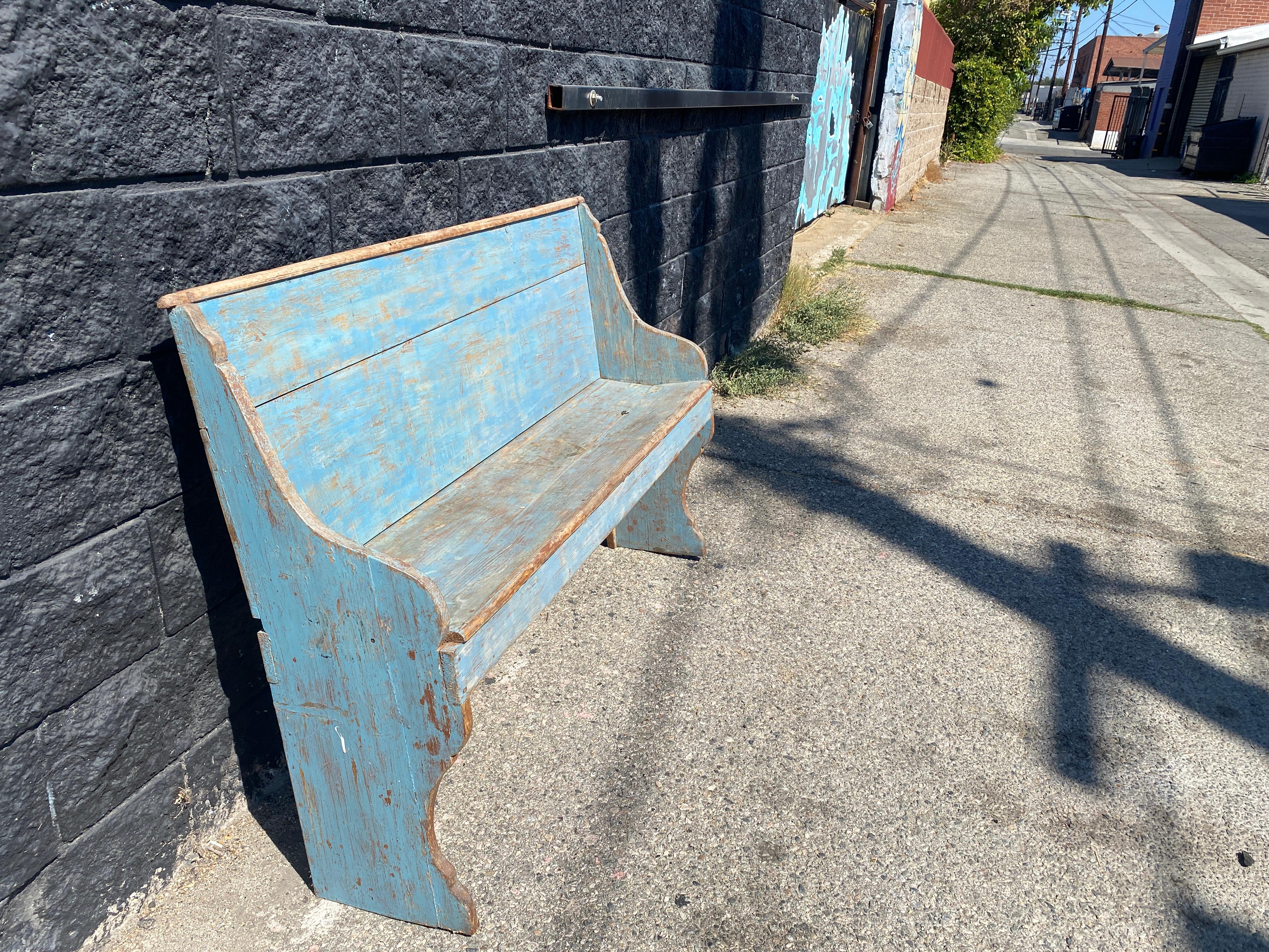 Rustic 18th Century Blue Chapel Benches