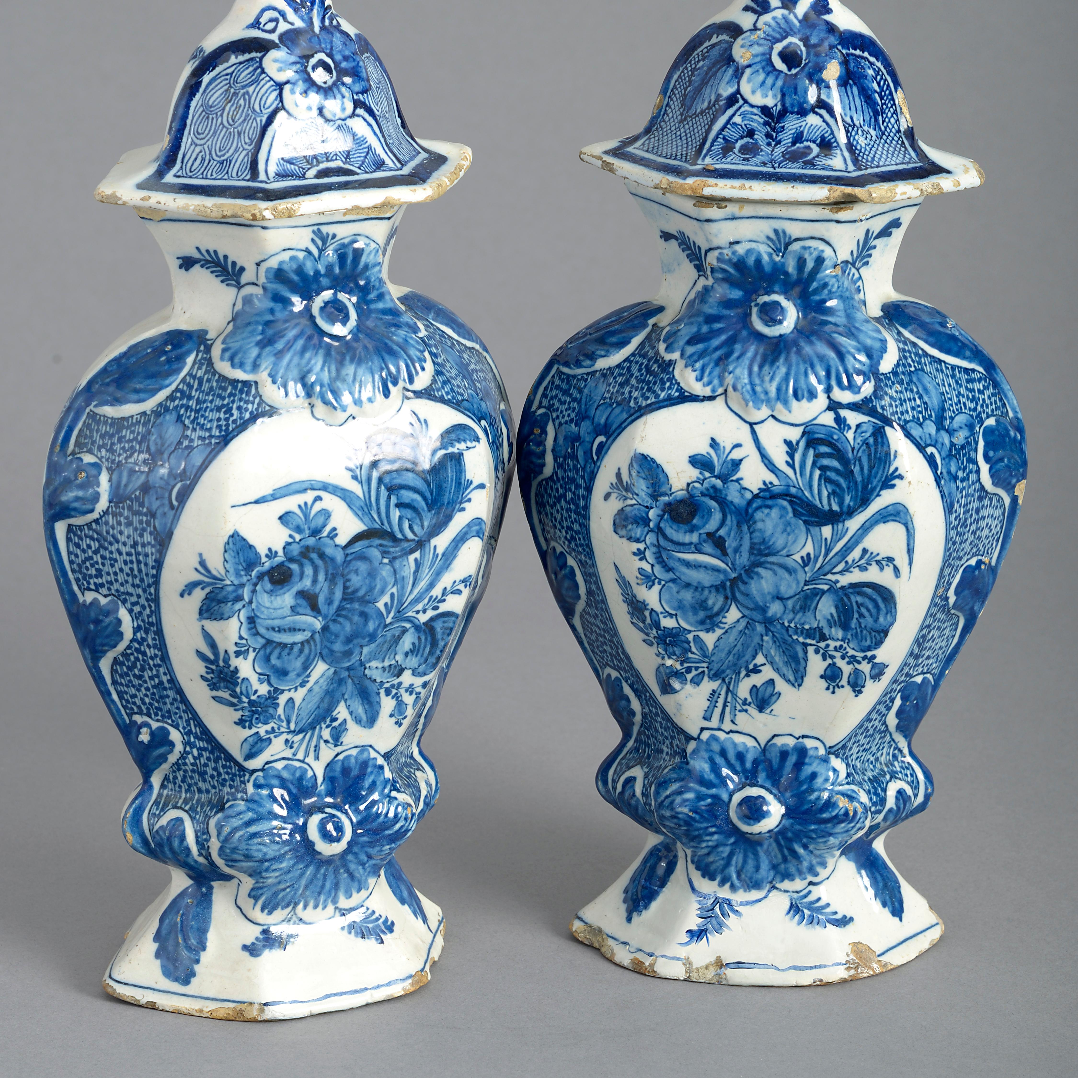 Chinoiserie Pair of 18th Century Blue and White Delft Vases