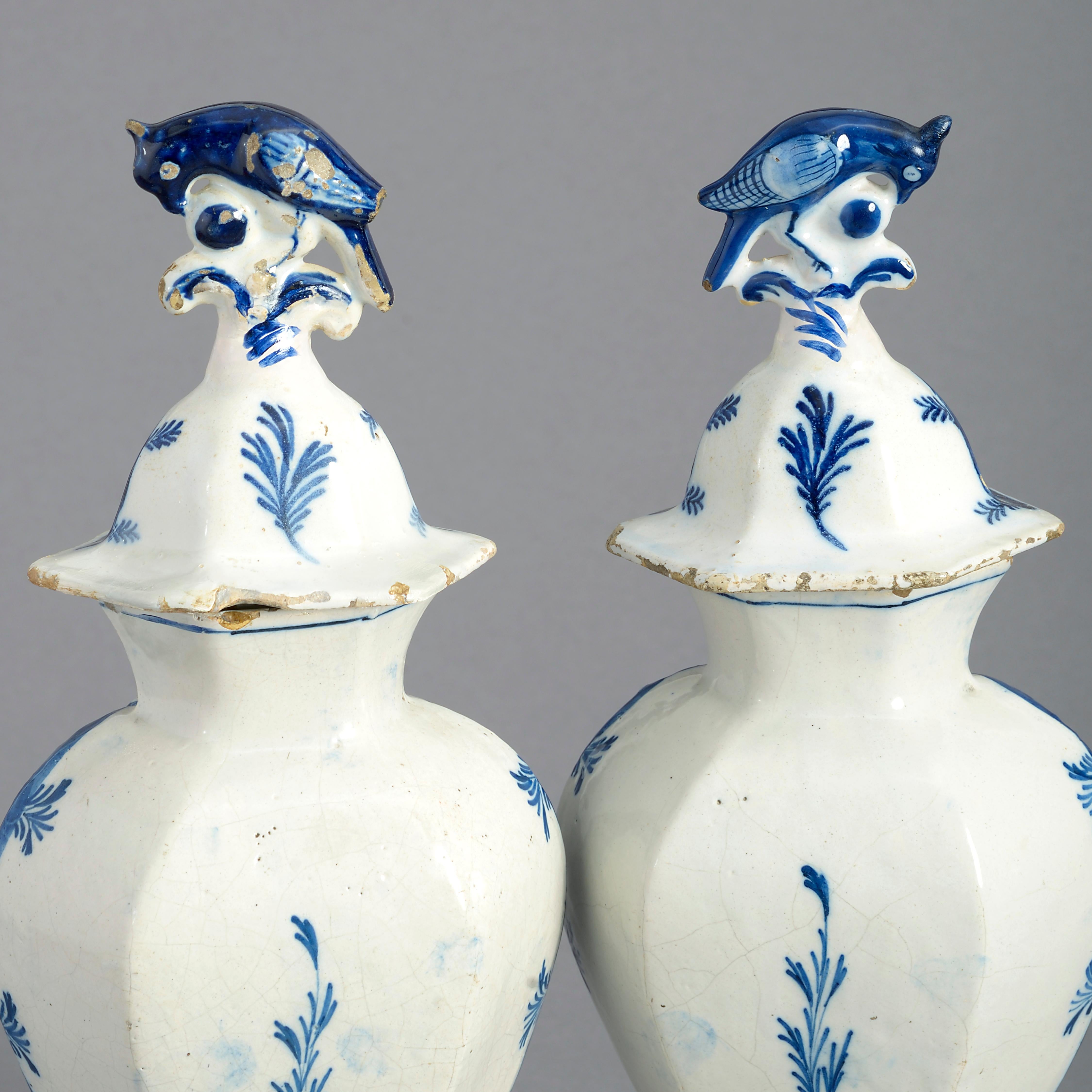 Dutch Pair of 18th Century Blue and White Delft Vases