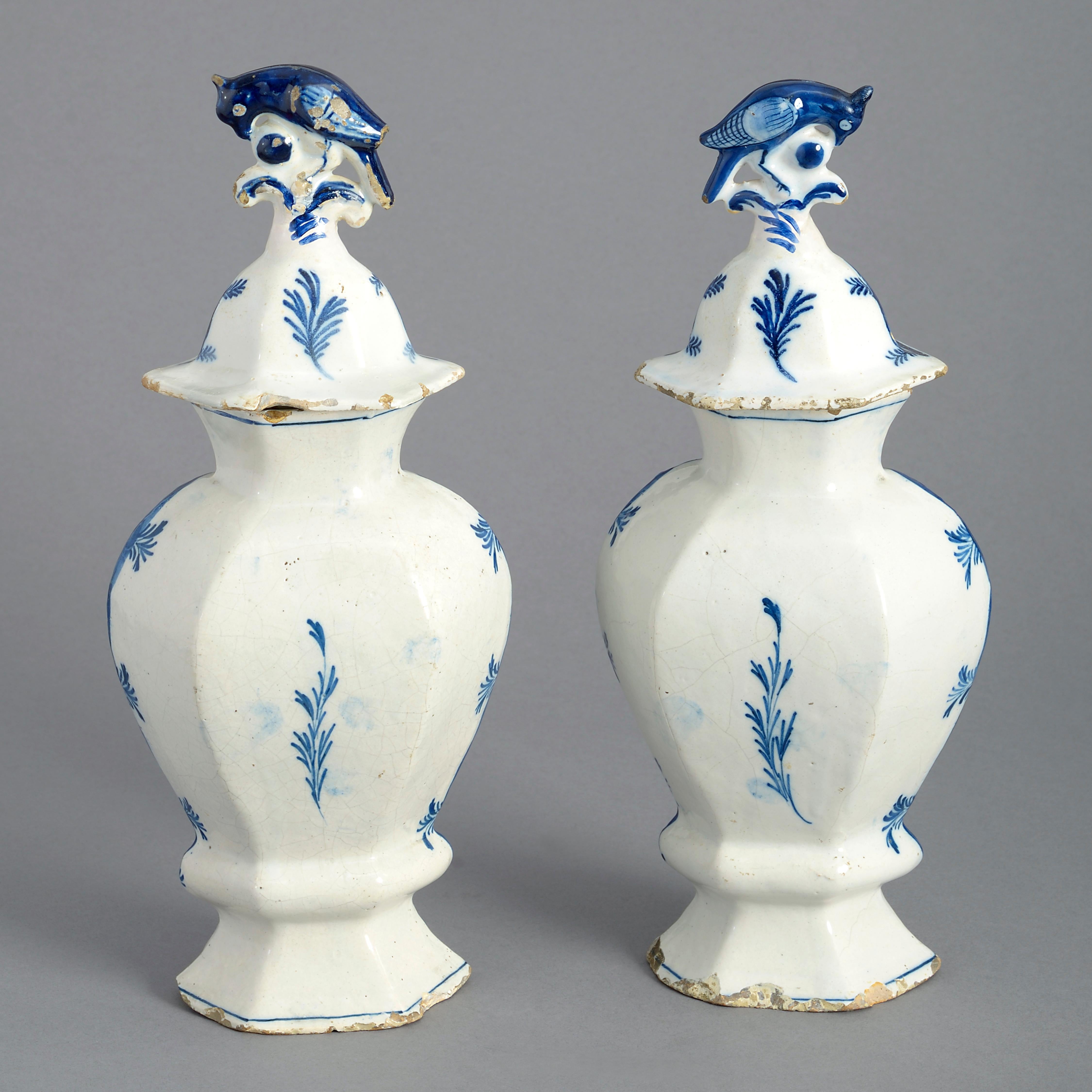 Pair of 18th Century Blue and White Delft Vases In Good Condition In London, GB