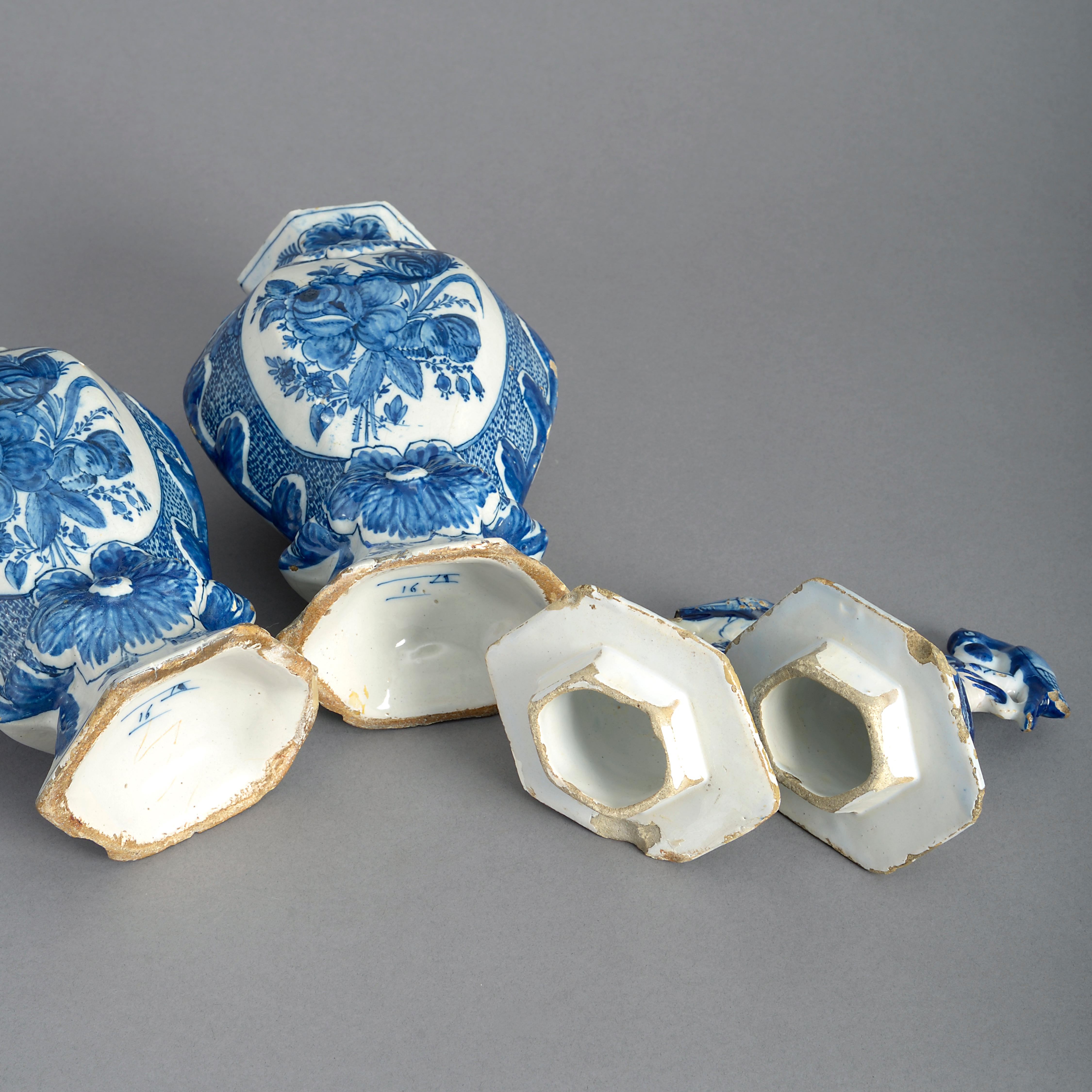 Ceramic Pair of 18th Century Blue and White Delft Vases