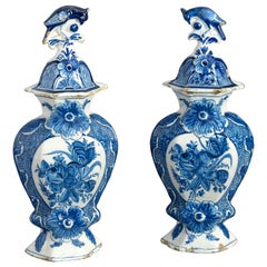 Pair of 18th Century Blue and White Delft Vases
