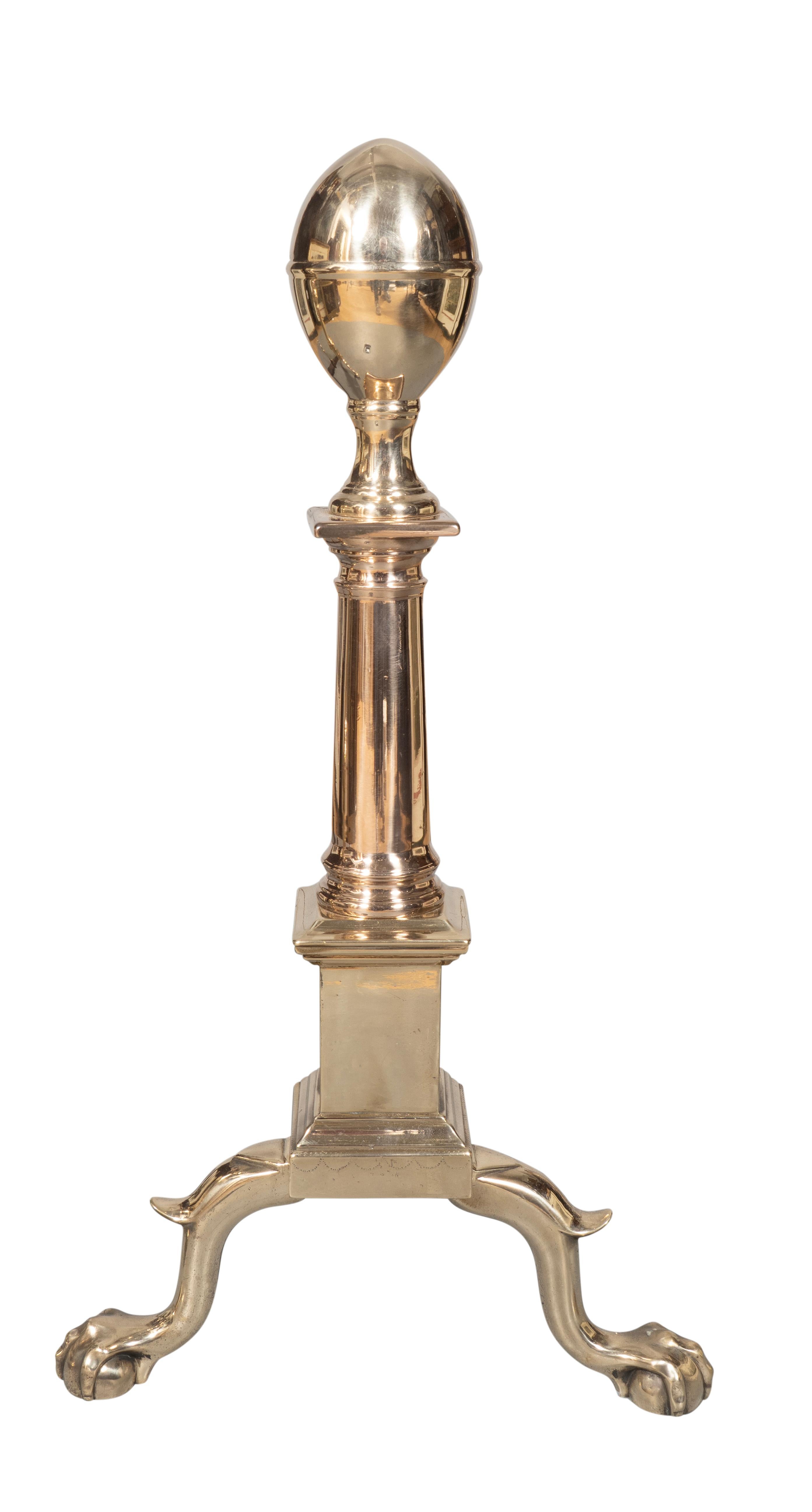 American Pair Of 18th Century Boston Federal Bell Metal Andirons For Sale