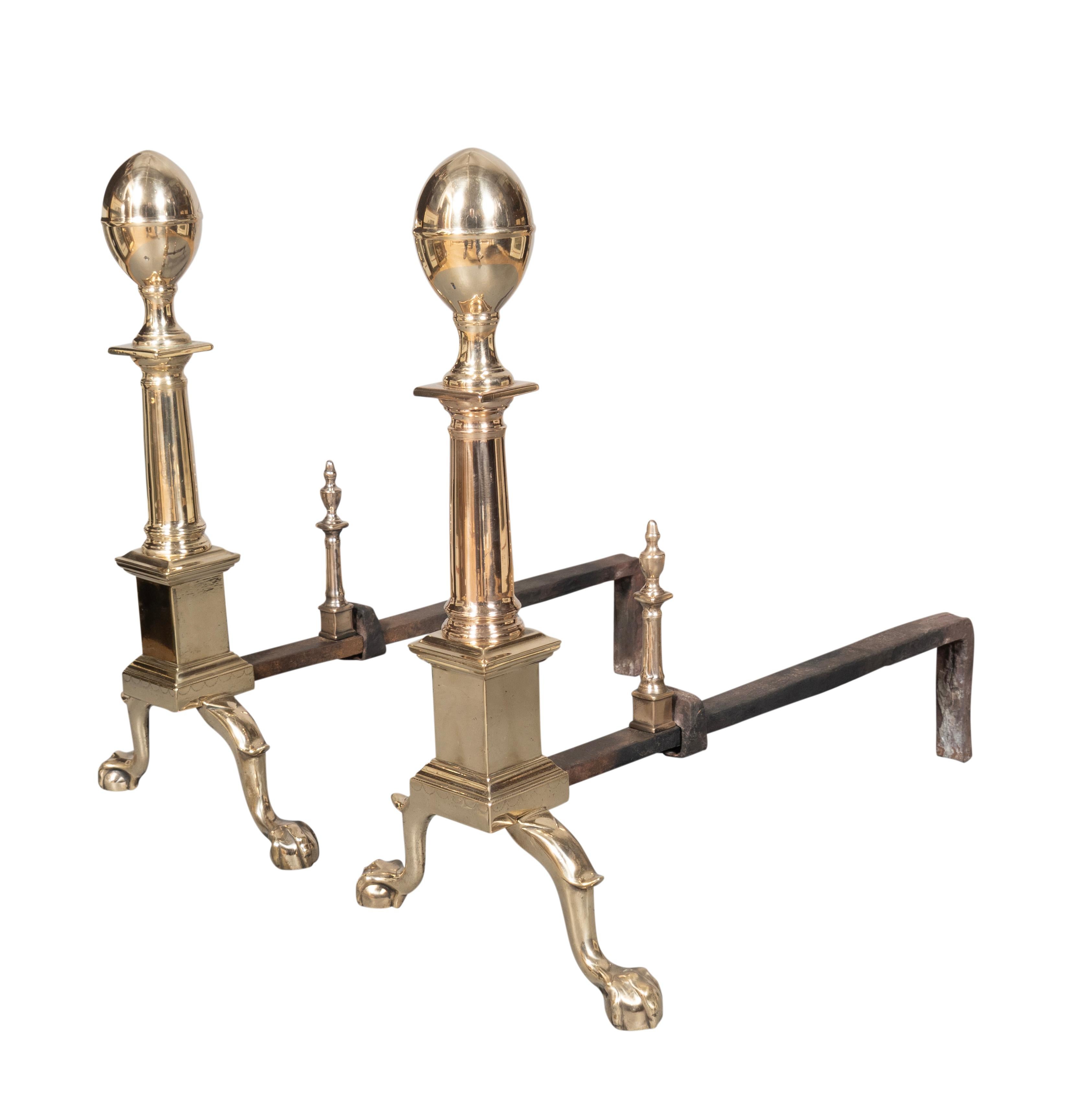 Pair Of 18th Century Boston Federal Bell Metal Andirons For Sale 1