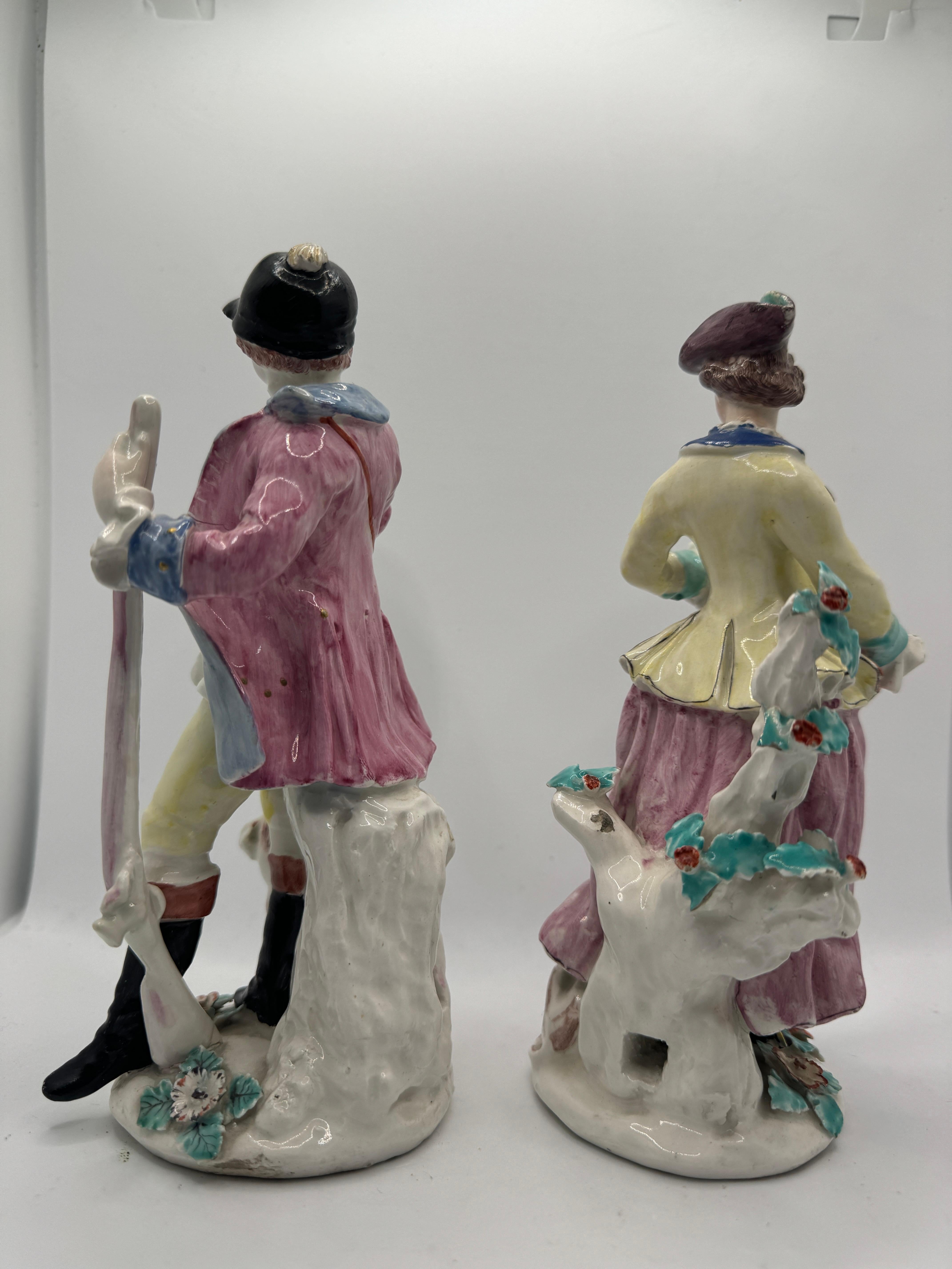 English Pair of 18th Century Bow Figures of Hunter and Companion