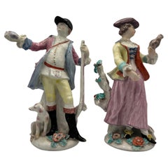 Antique Pair of 18th Century Bow Figures of Hunter and Companion