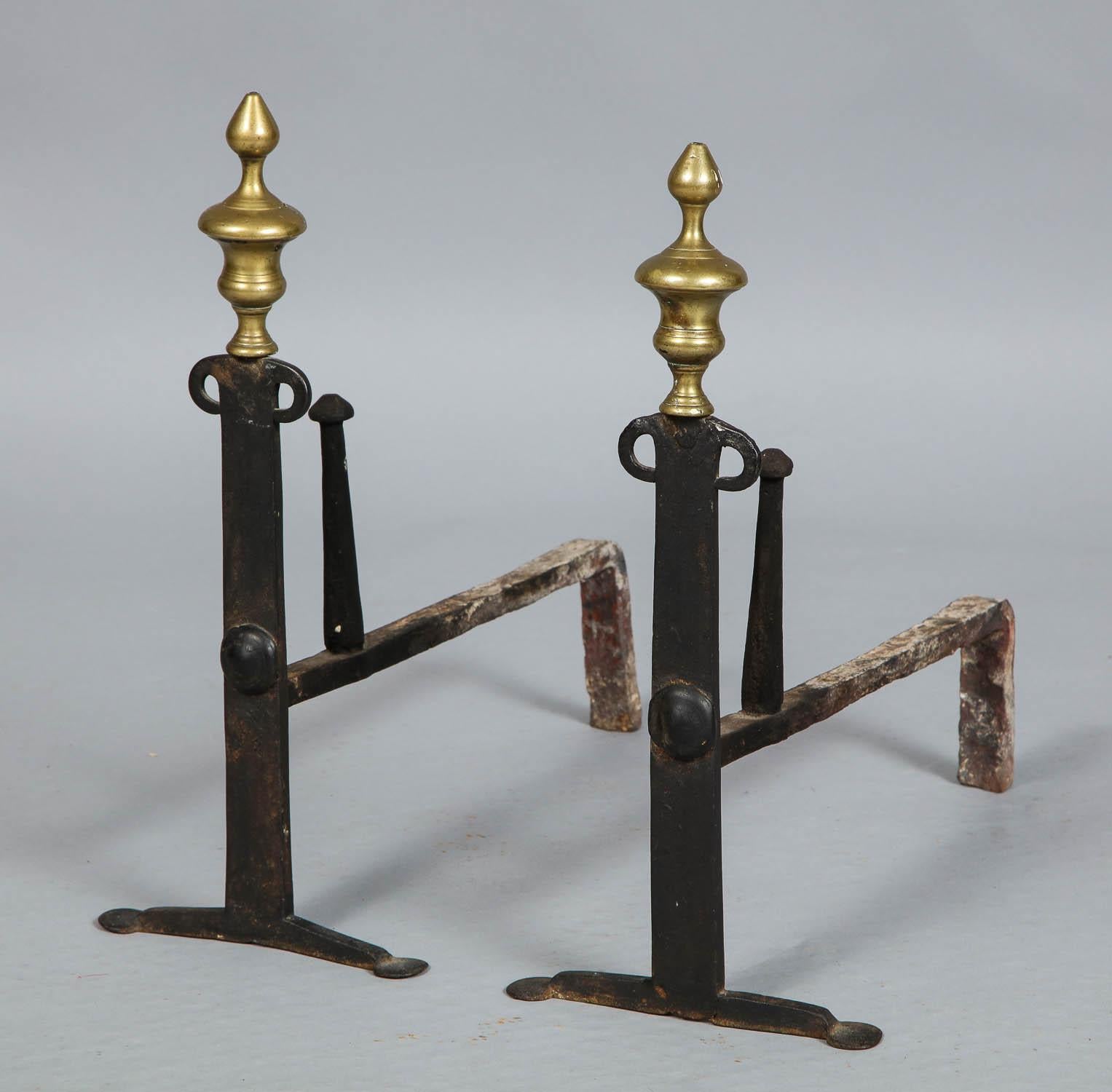Pair of 18th Century Brass and Iron Andirons 1