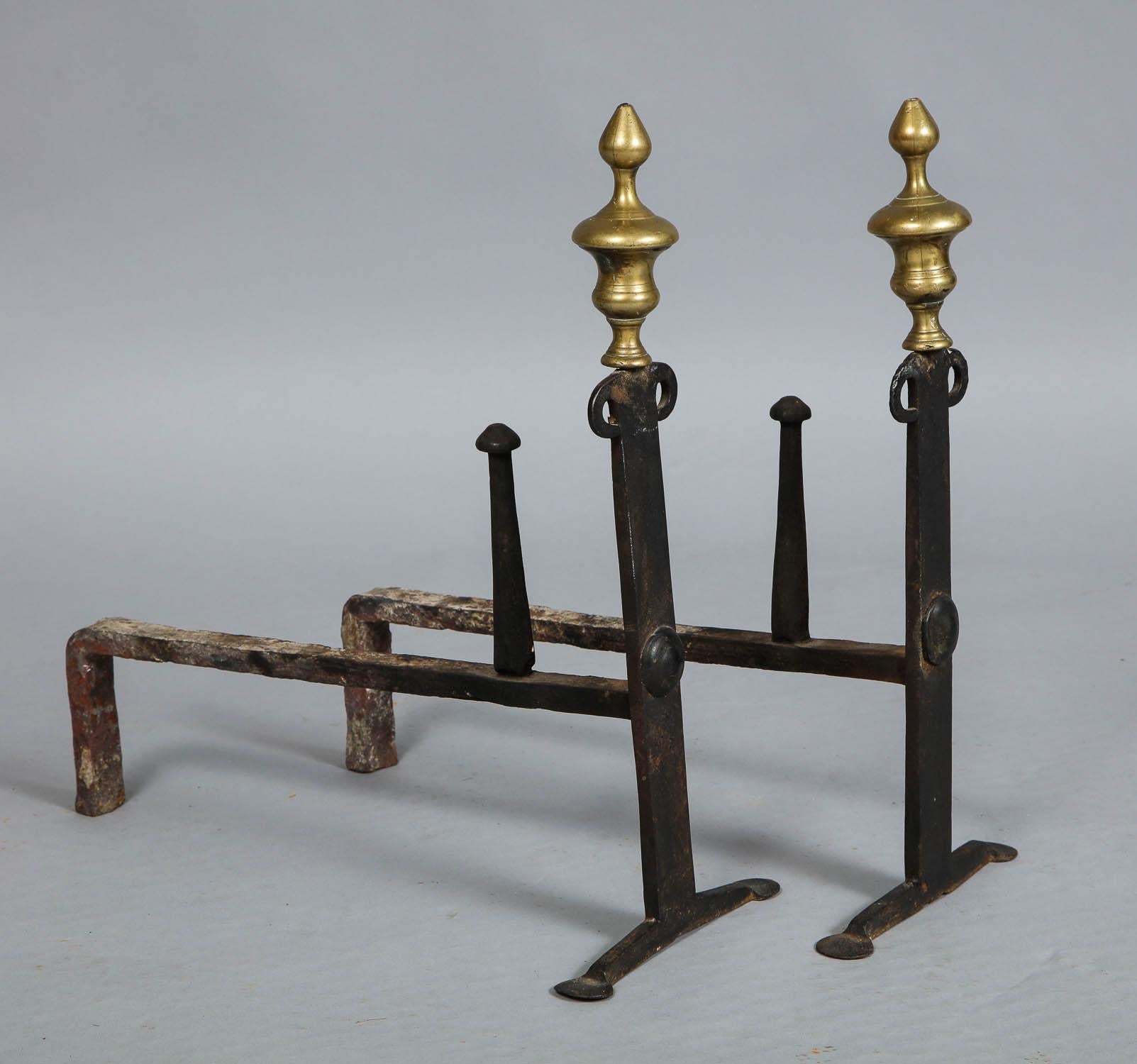 Pair of 18th Century Brass and Iron Andirons 2