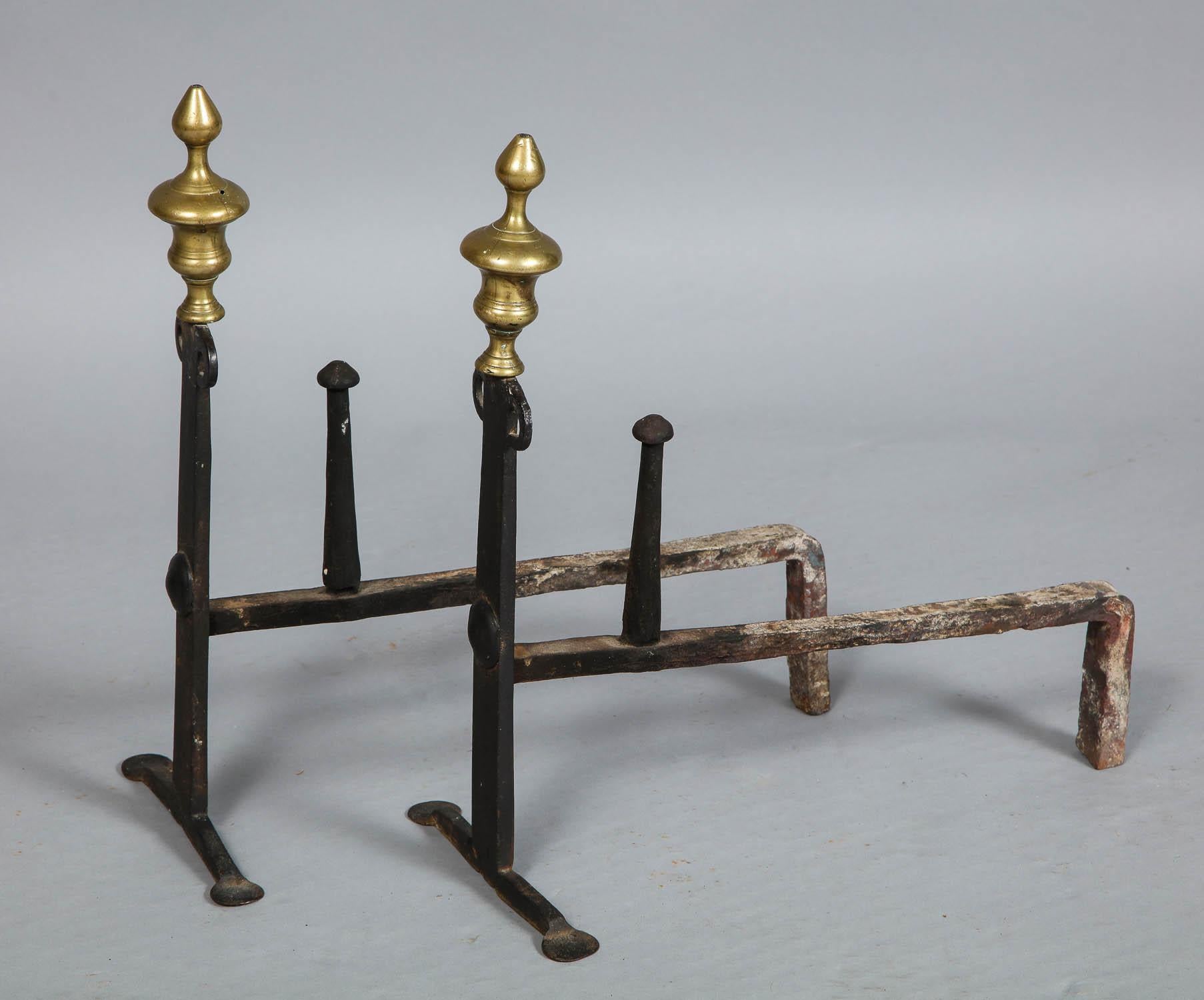 Pair of 18th Century Brass and Iron Andirons 4