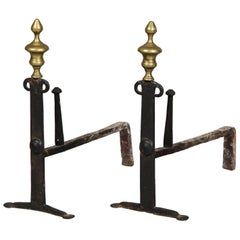 Pair of 18th Century Brass and Iron Andirons