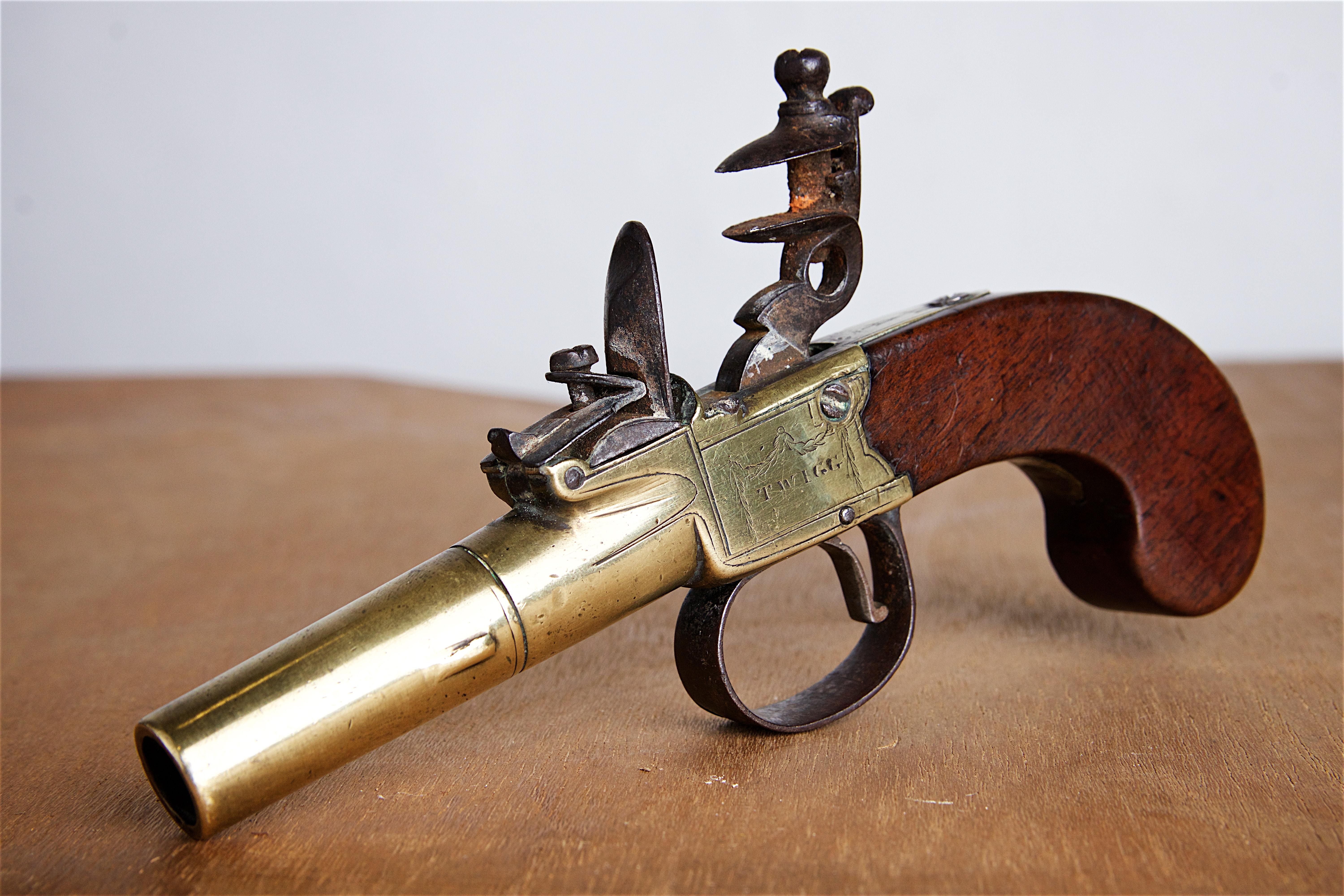 Pair of 18th Century Brass Pistols by John Twigg 6