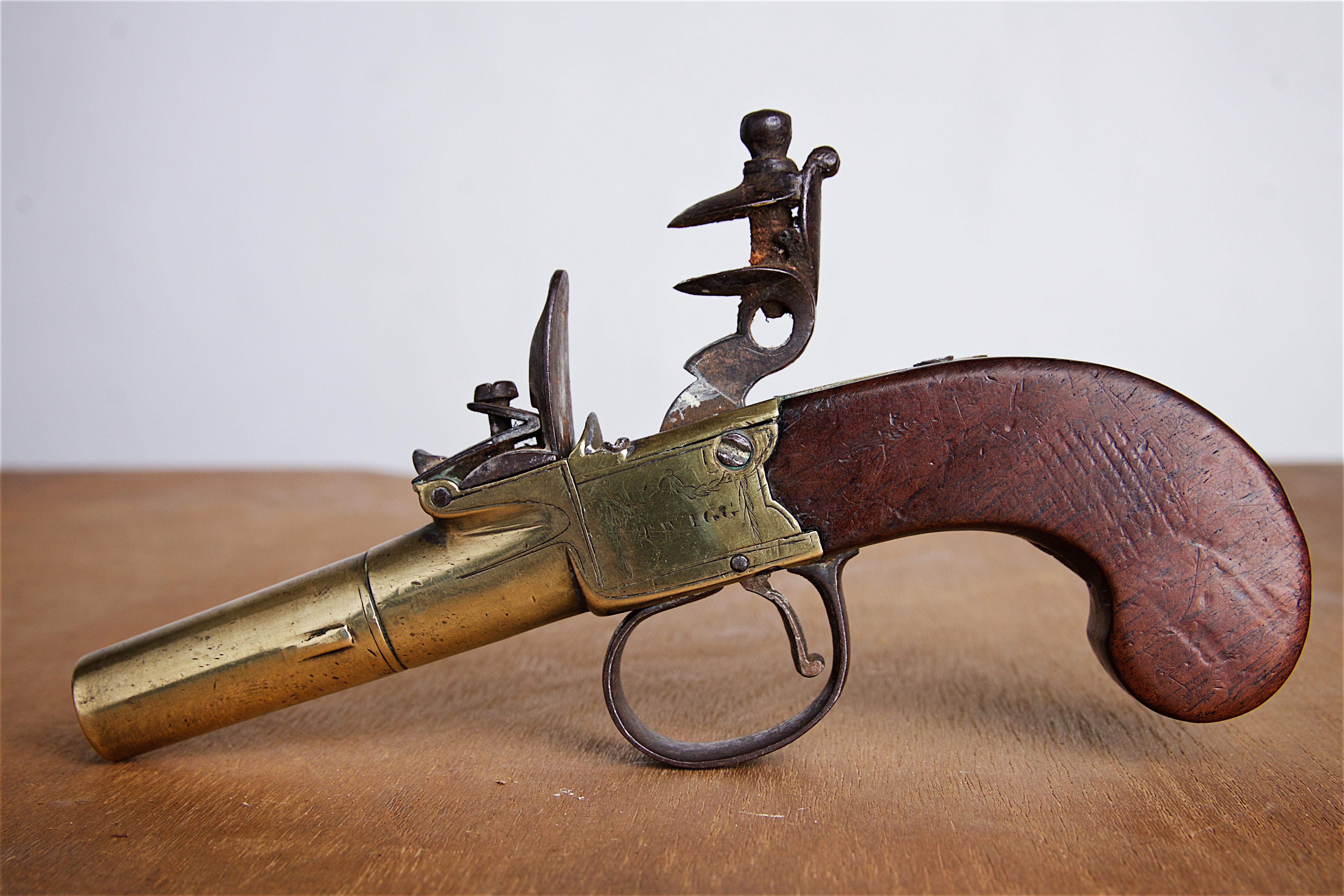 Pair of 18th Century Brass Pistols by John Twigg 5