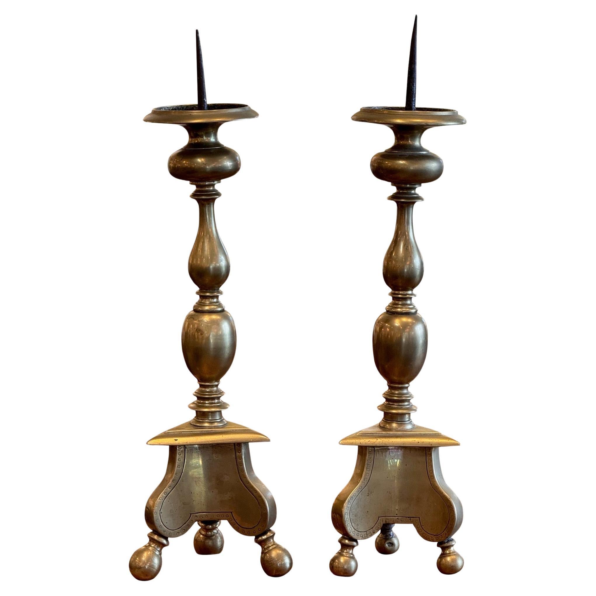 Pair of 18th Century Brass Prickets For Sale
