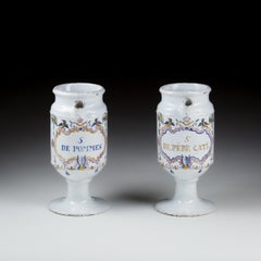Pair of 18th Century Brussels Delftware Syrup Drug Jars