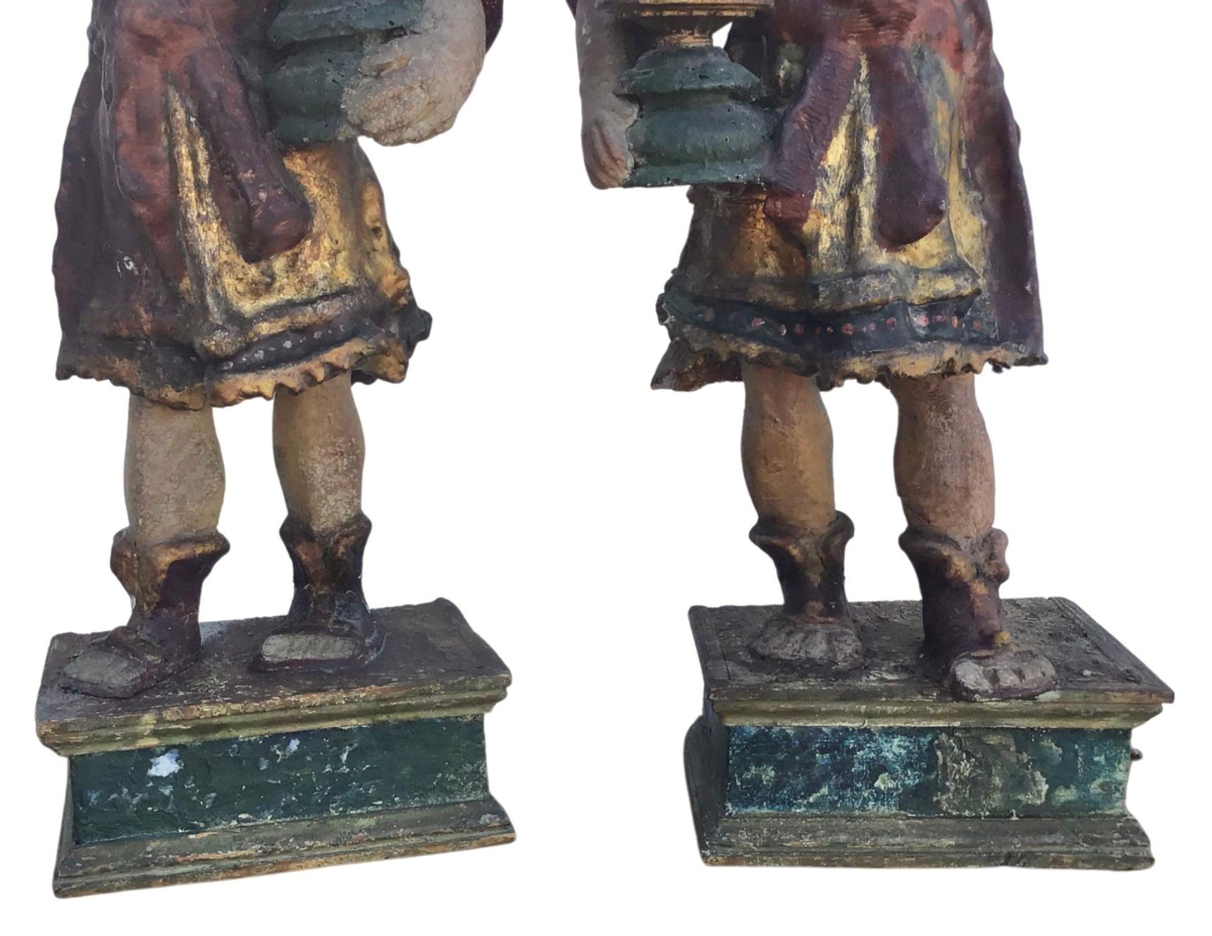 Pair of 18th Century Candle Bearing Angels For Sale 2
