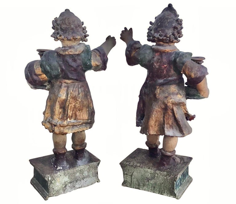 Pair of 18th Century Candle Bearing Angels For Sale at 1stDibs