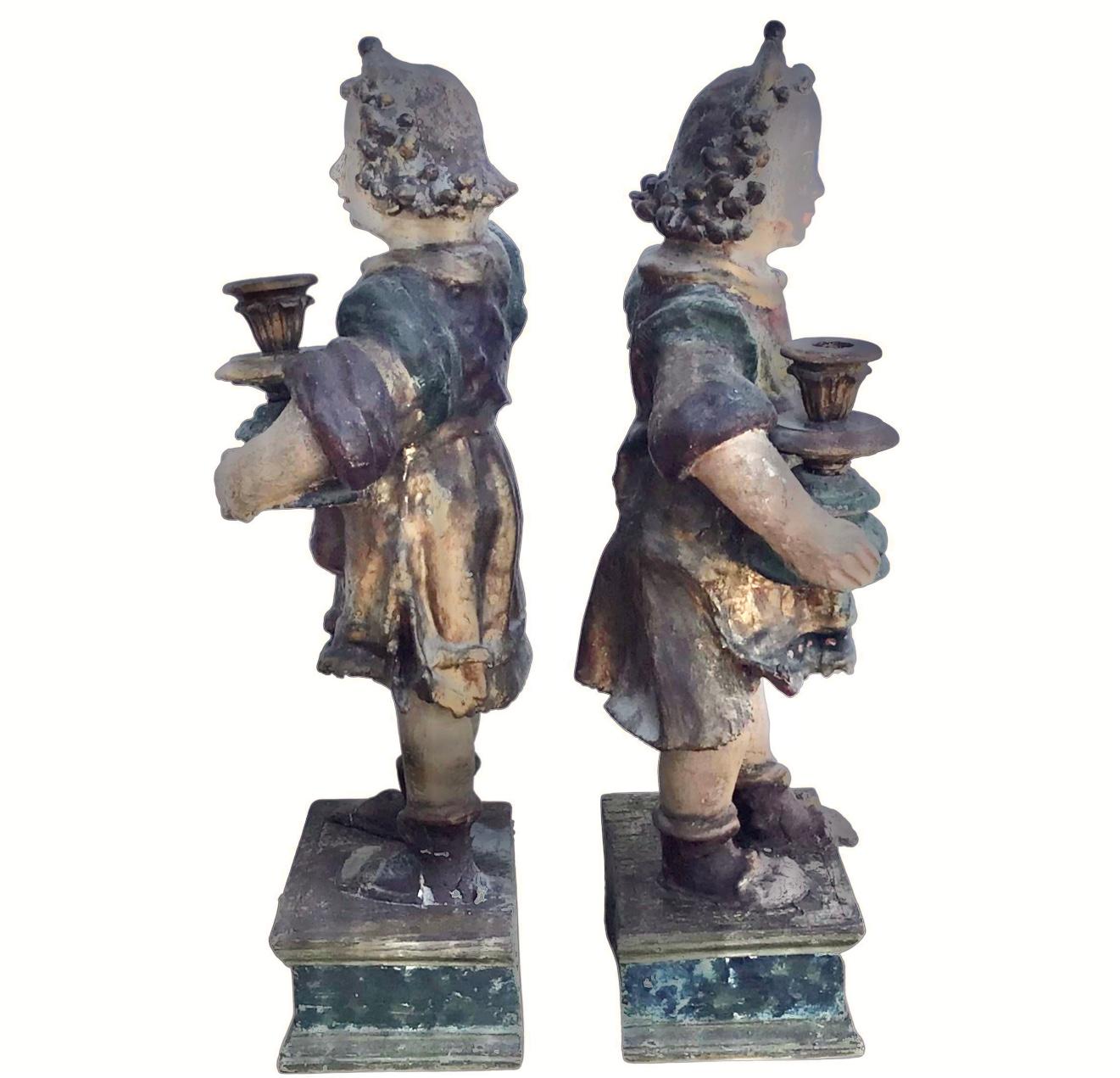 Italian Pair of 18th Century Candle Bearing Angels For Sale