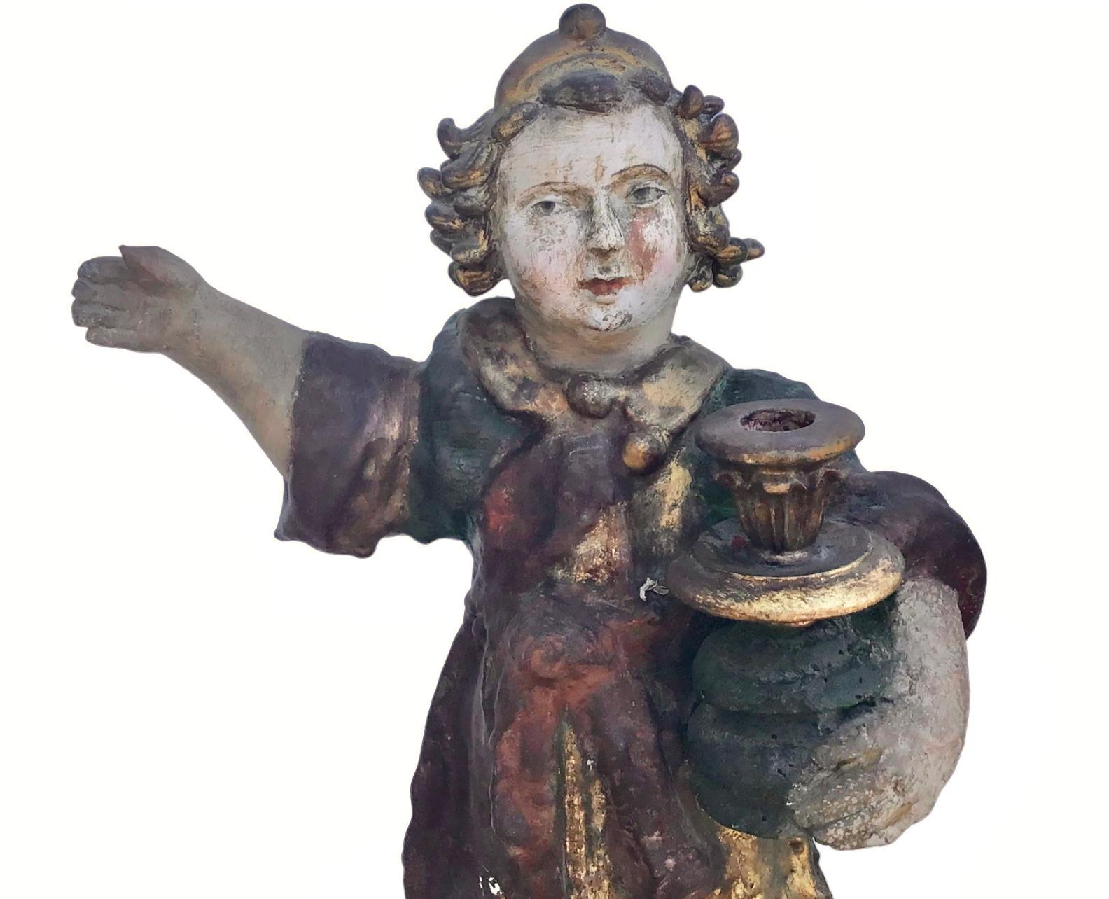 18th Century and Earlier Pair of 18th Century Candle Bearing Angels For Sale