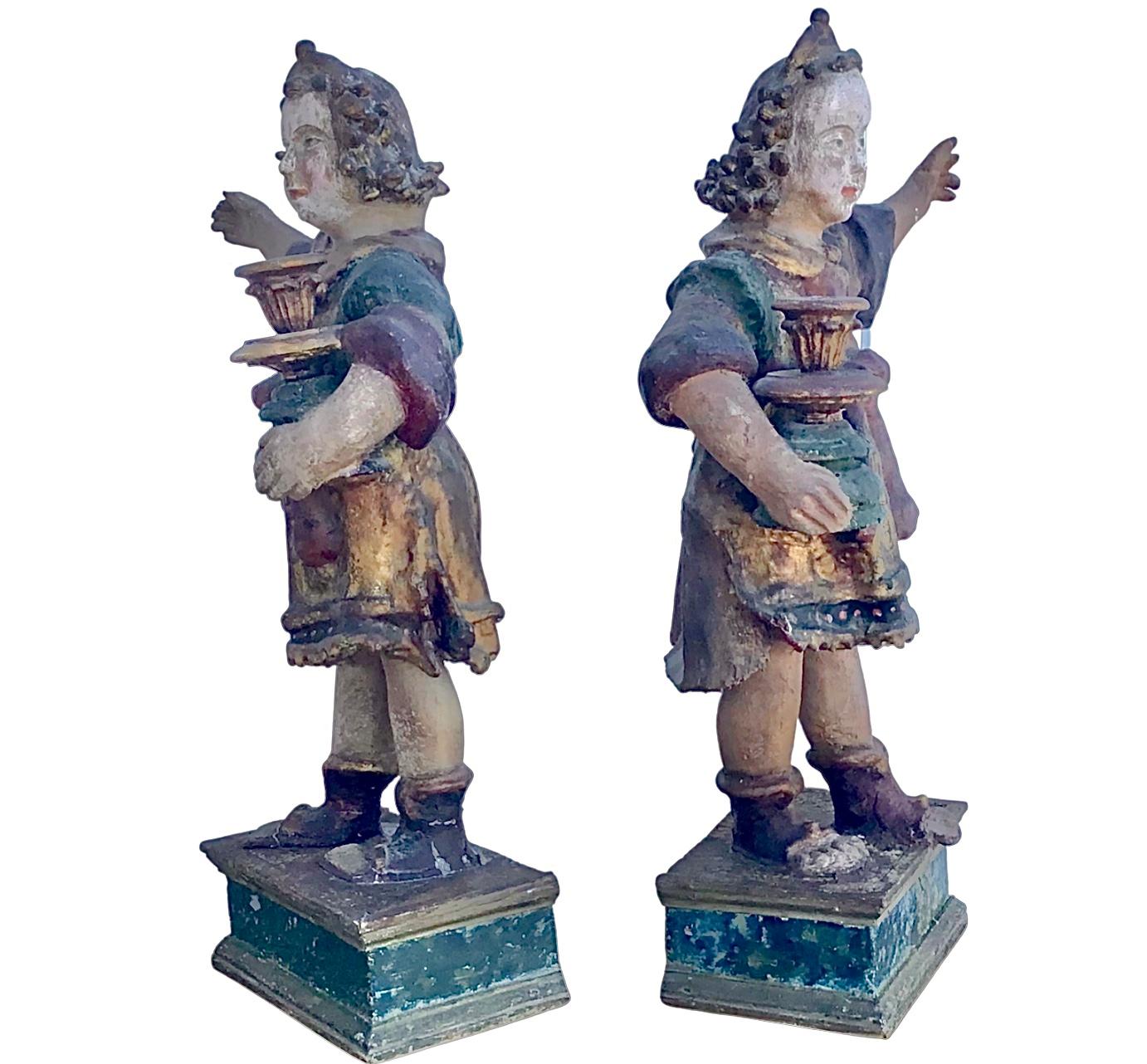 Pair of 18th Century Candle Bearing Angels For Sale 1
