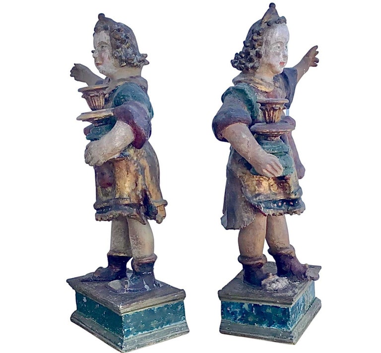 Pair of 18th Century Candle Bearing Angels For Sale at 1stDibs