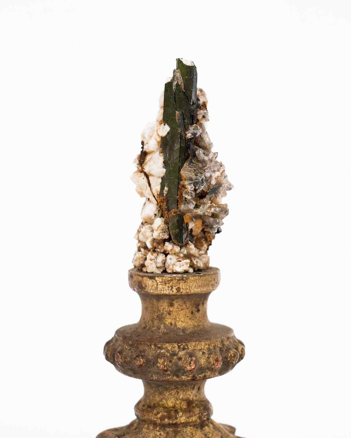 Rococo Pair of 18th Century Candlestick Fragments with Tourmaline in Matrix For Sale
