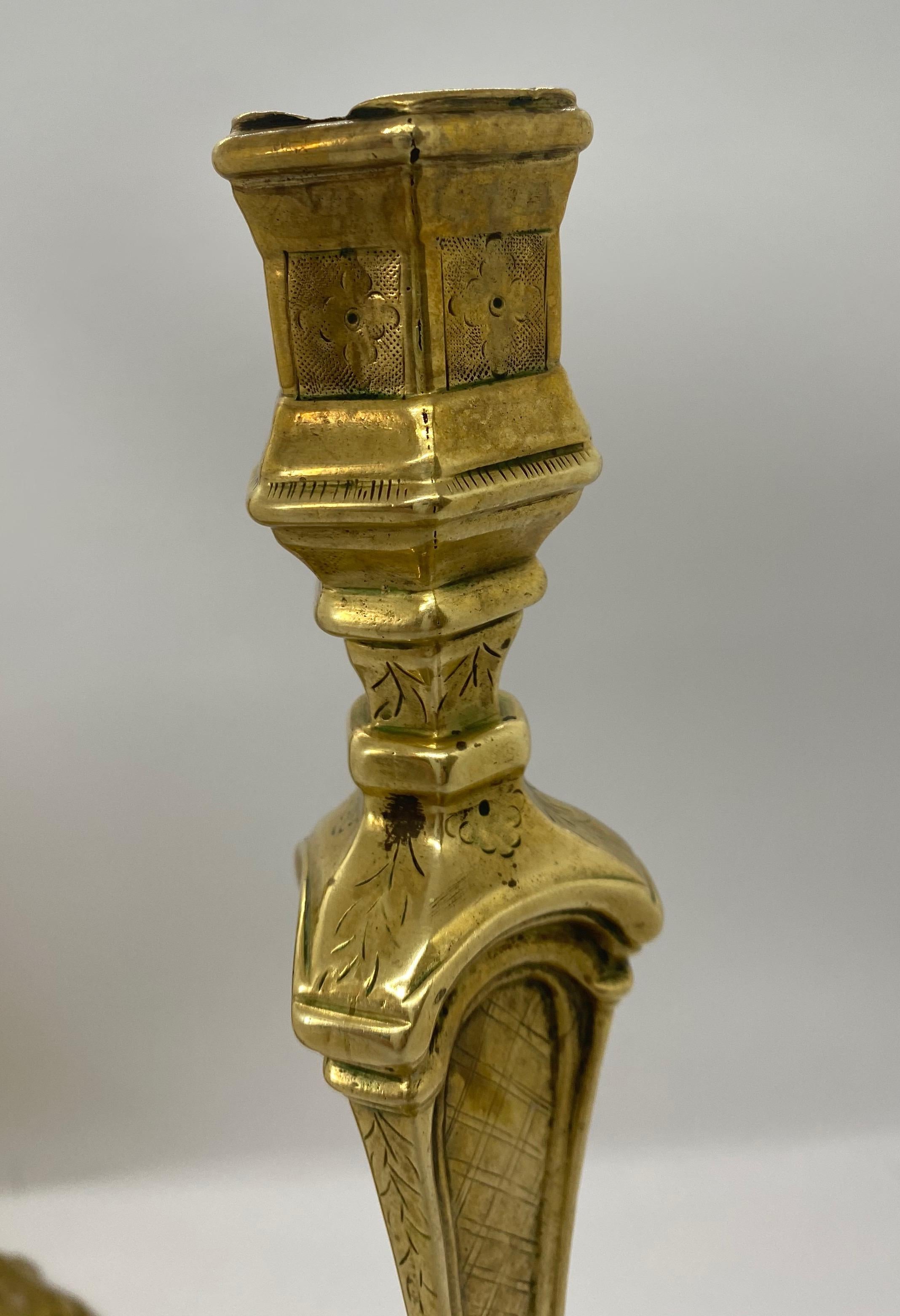 Louis XVI Pair of 18th Century Candlesticks, Brass