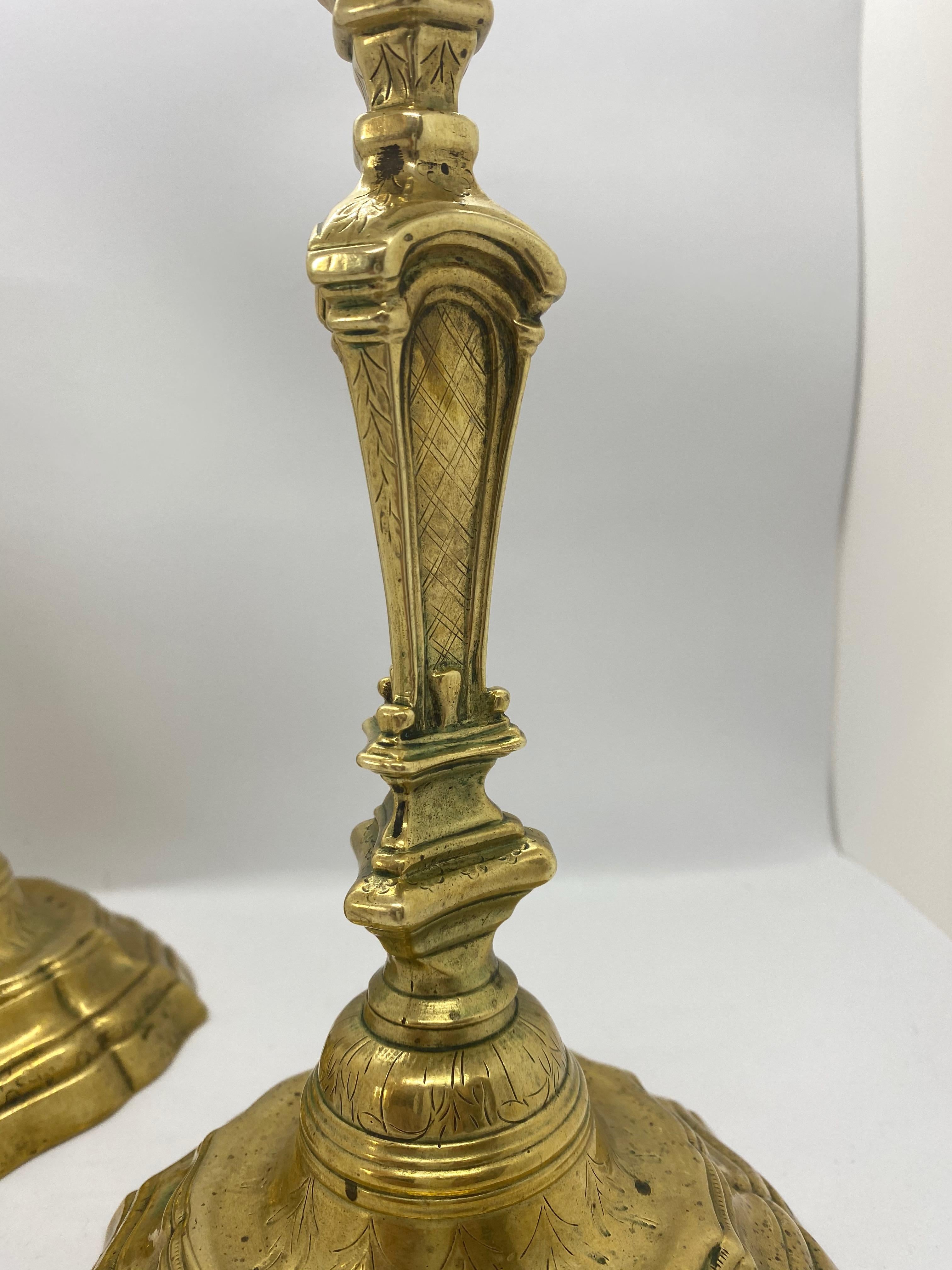 French Pair of 18th Century Candlesticks, Brass