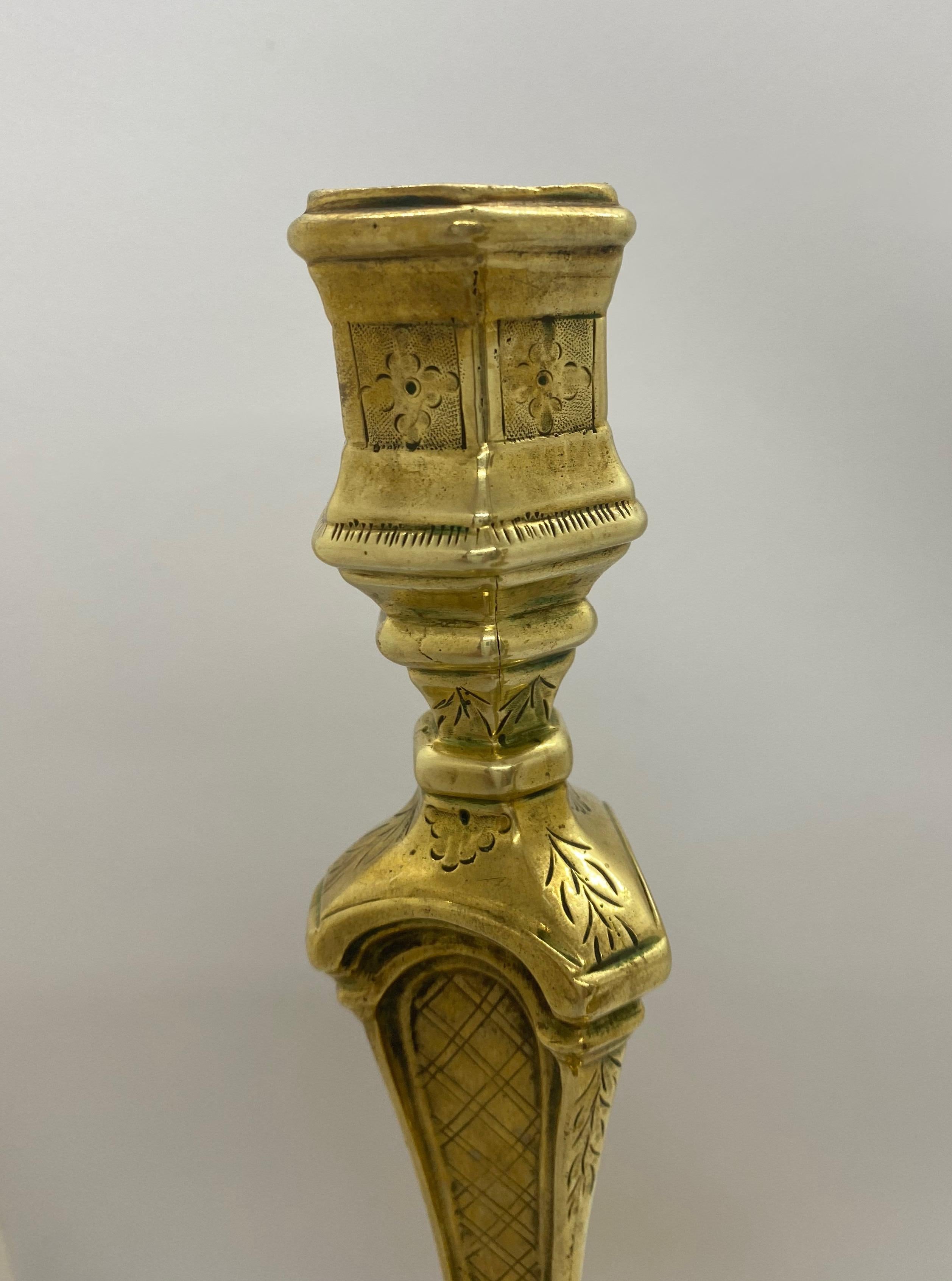 Pair of 18th Century Candlesticks, Brass In Fair Condition In Stockholm, SE