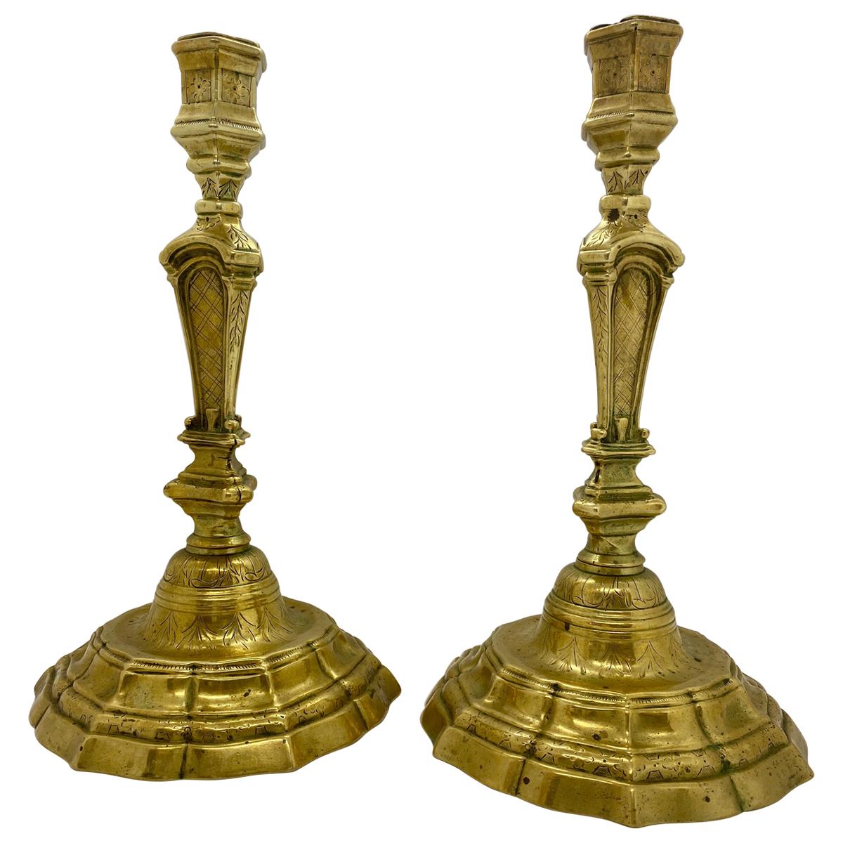 Pair of 18th Century Candlesticks, Brass