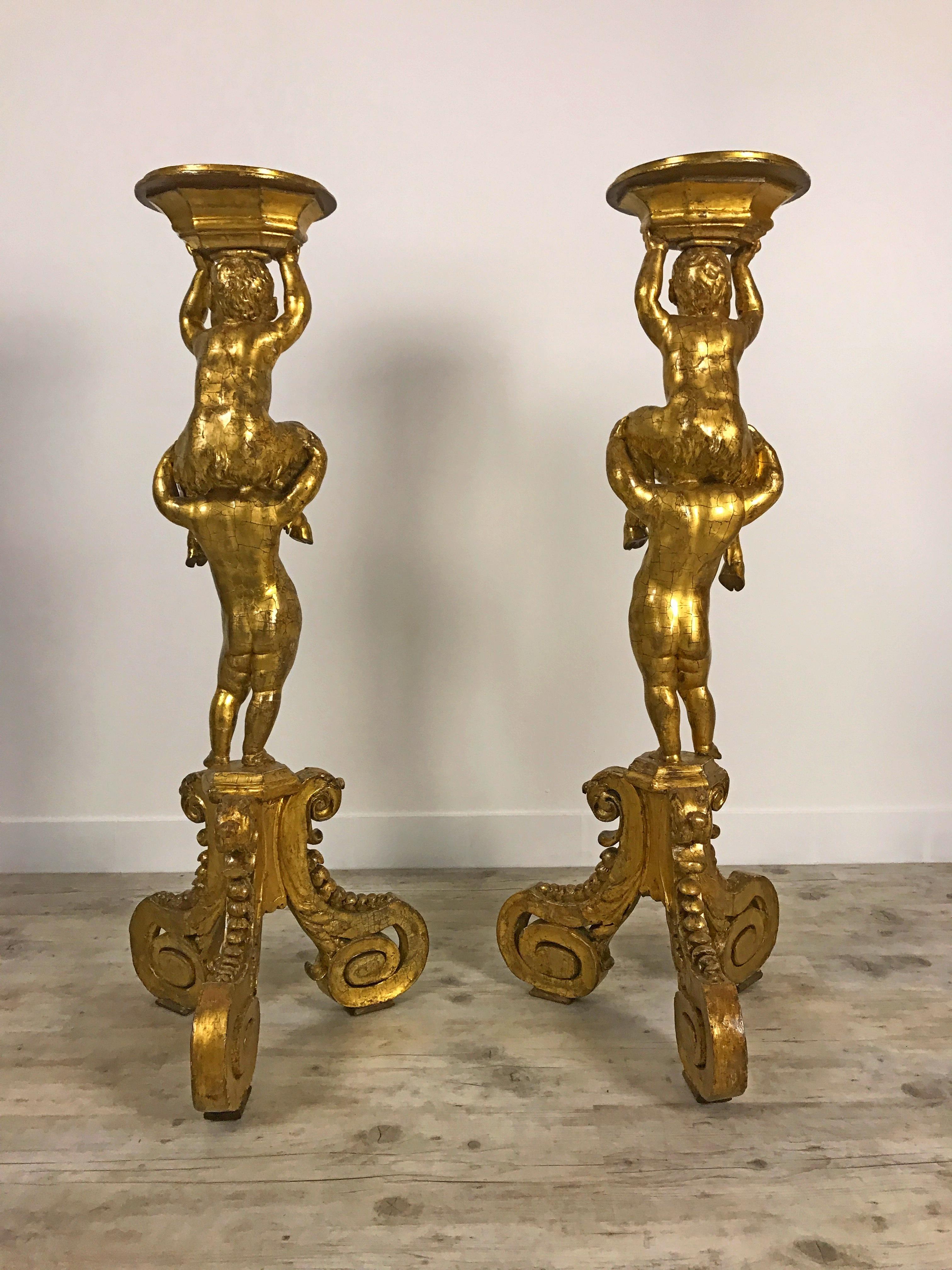 18th Century and Earlier Pair of 18th Century Carved and Gilded Wood Guéridons