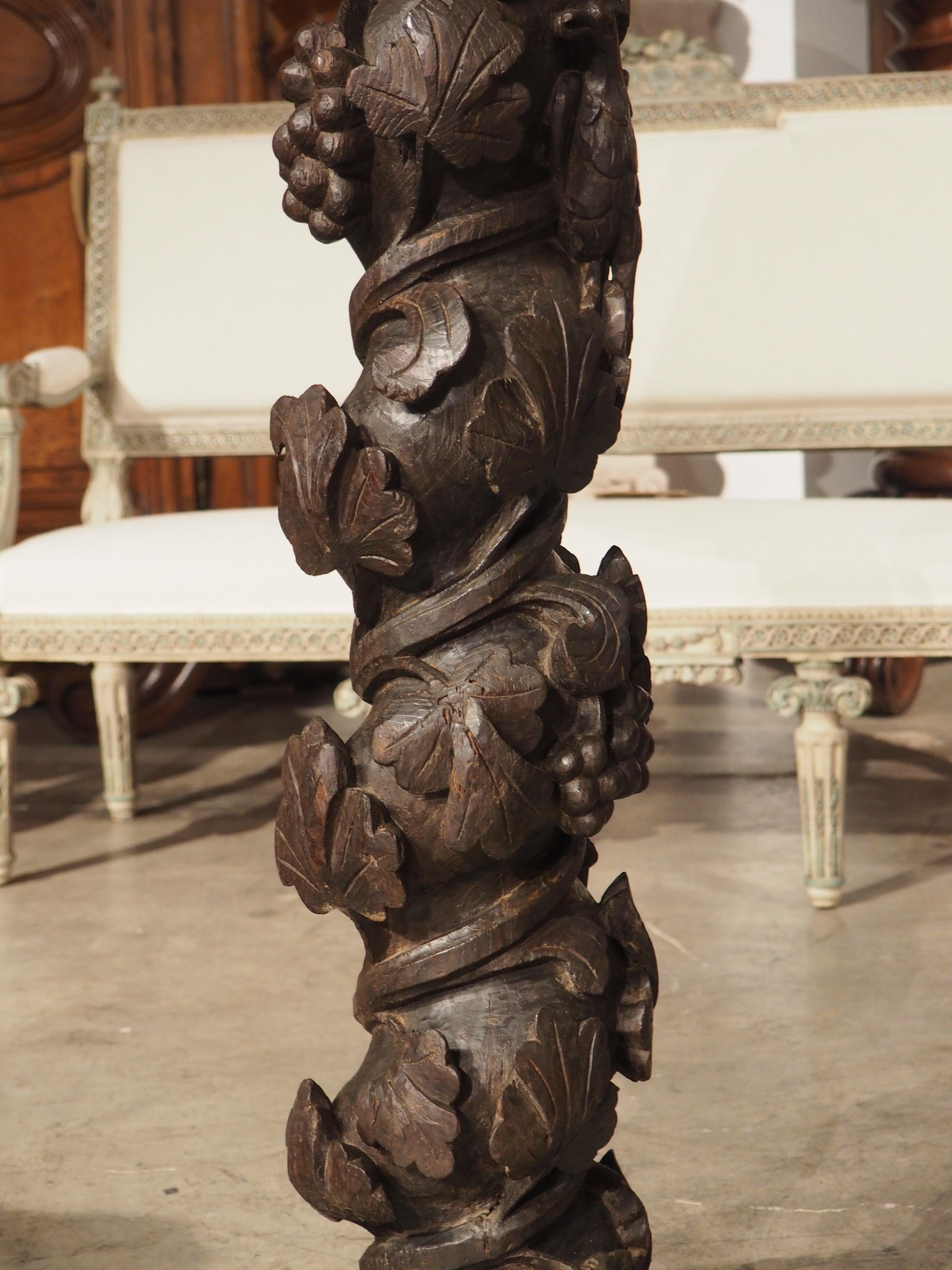 Pair of 18th Century Carved Chestnut Solomonic Column Lamps from Portugal For Sale 3
