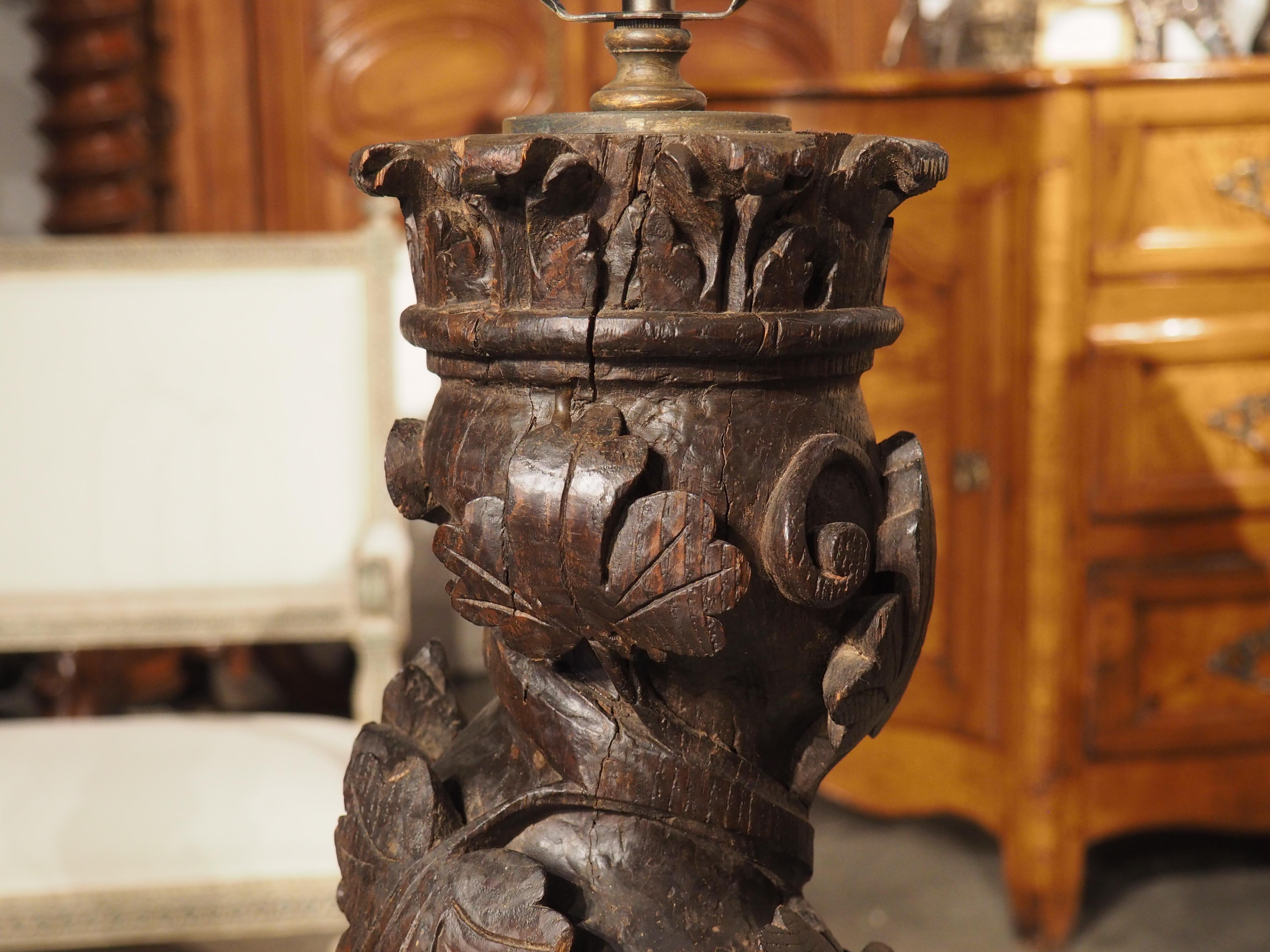 Pair of 18th Century Carved Chestnut Solomonic Column Lamps from Portugal For Sale 10