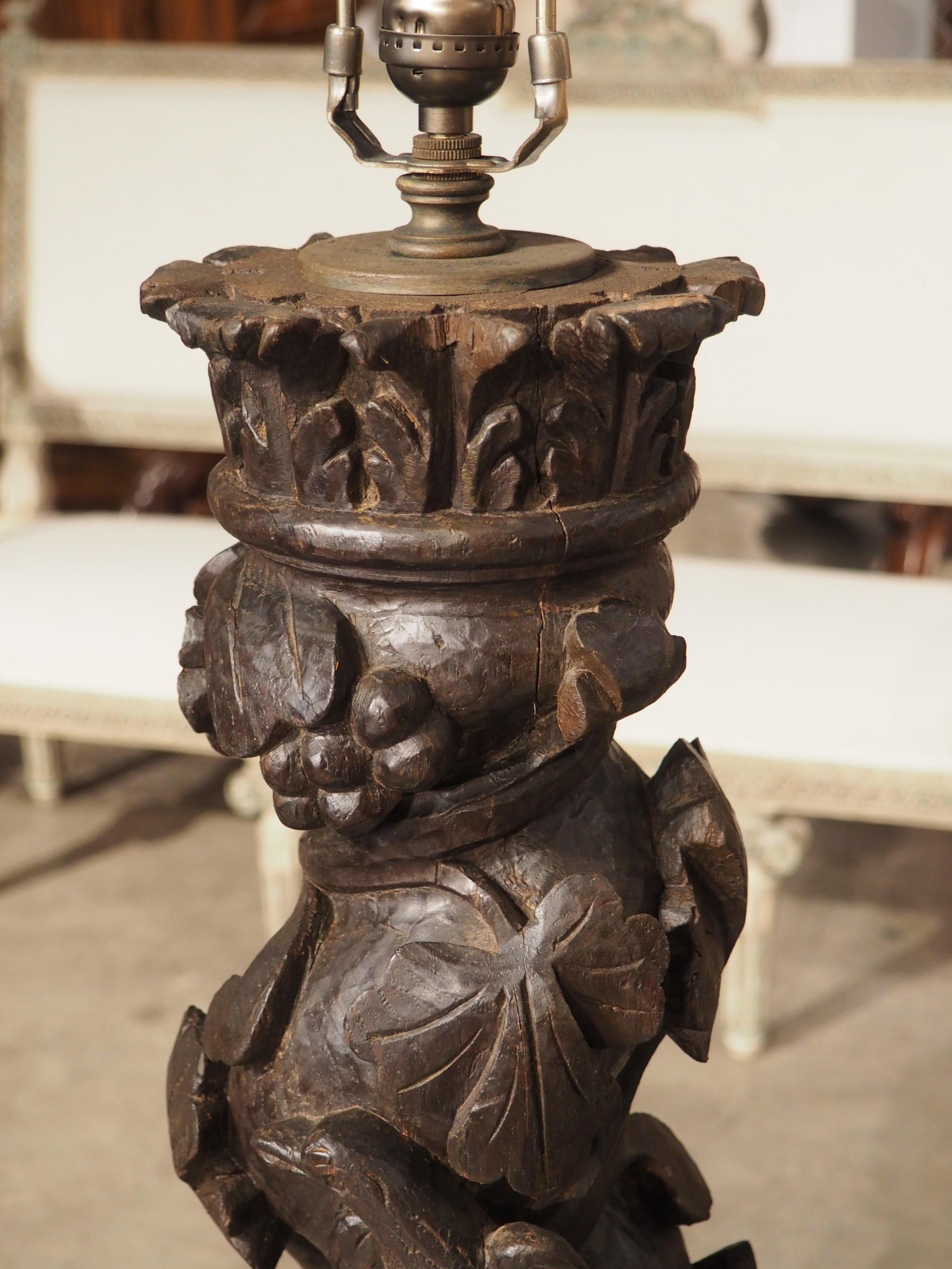 Pair of 18th Century Carved Chestnut Solomonic Column Lamps from Portugal For Sale 11