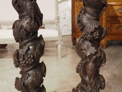 Pair of 18th Century Carved Chestnut Solomonic Column Lamps from Portugal