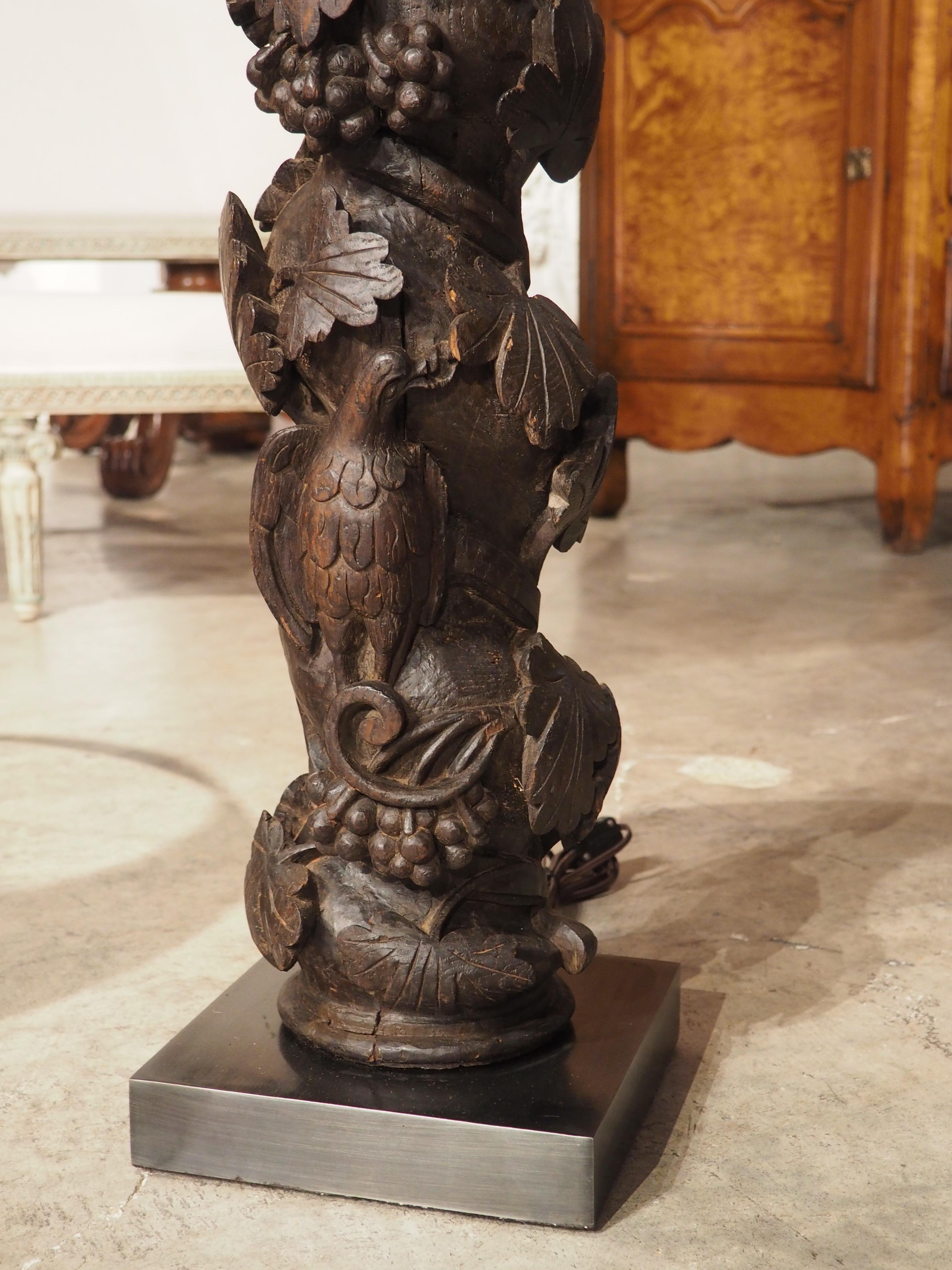 Pair of 18th Century Carved Chestnut Solomonic Column Lamps from Portugal In Good Condition For Sale In Dallas, TX