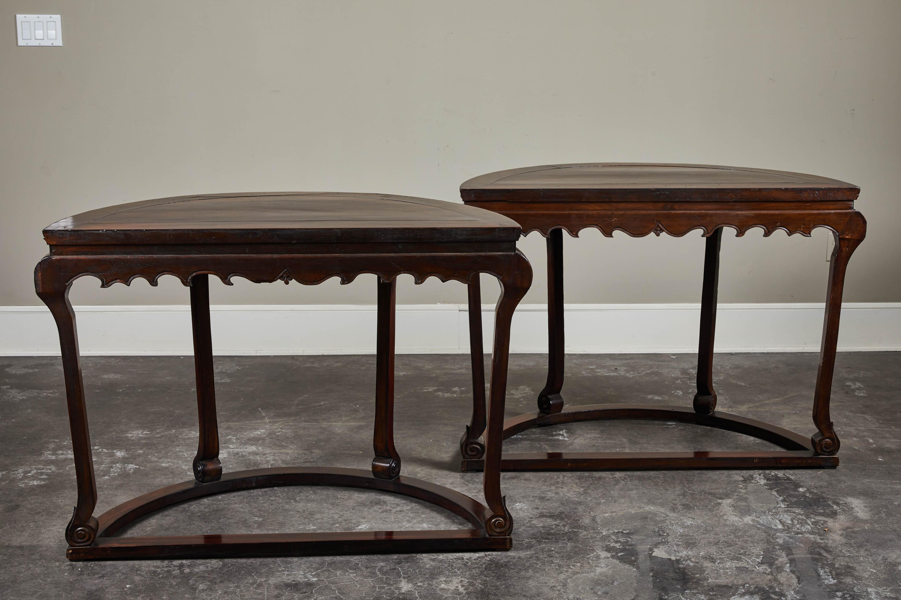 18th Century and Earlier Pair of 18th Century Carved Demilunes For Sale