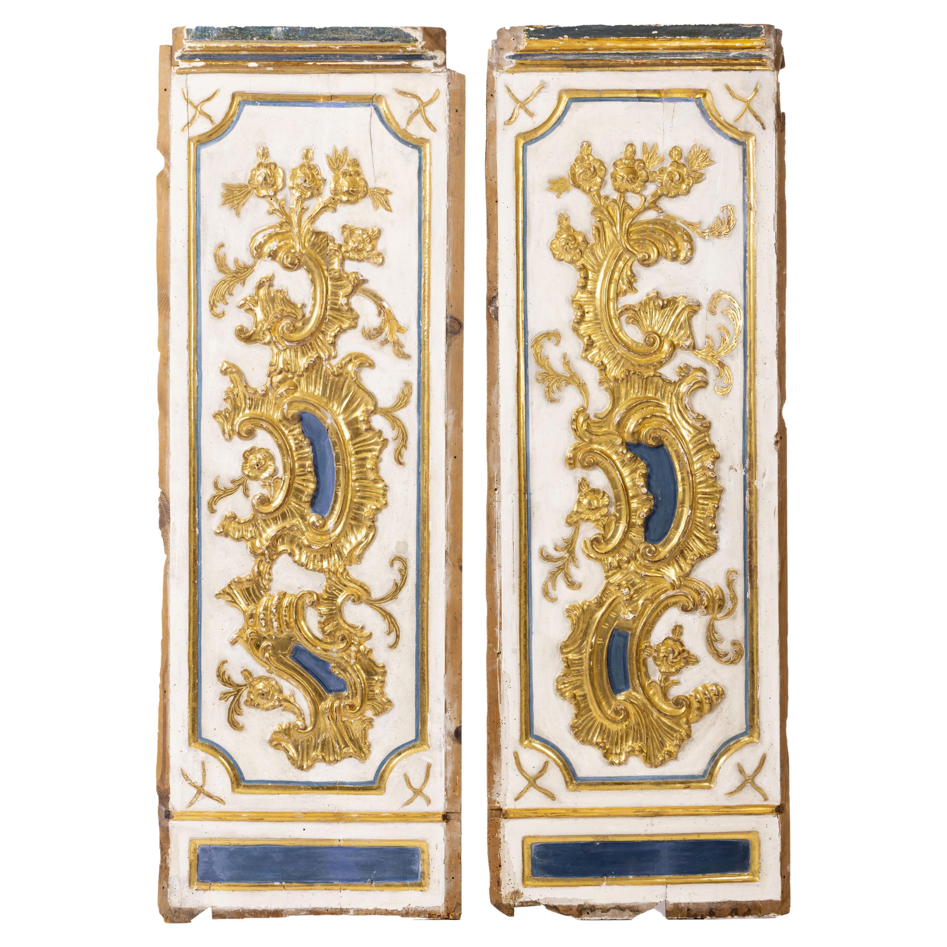 Pair of 18th Century Carved Giltwood Boiserie Wall Panels Spanish Baroque