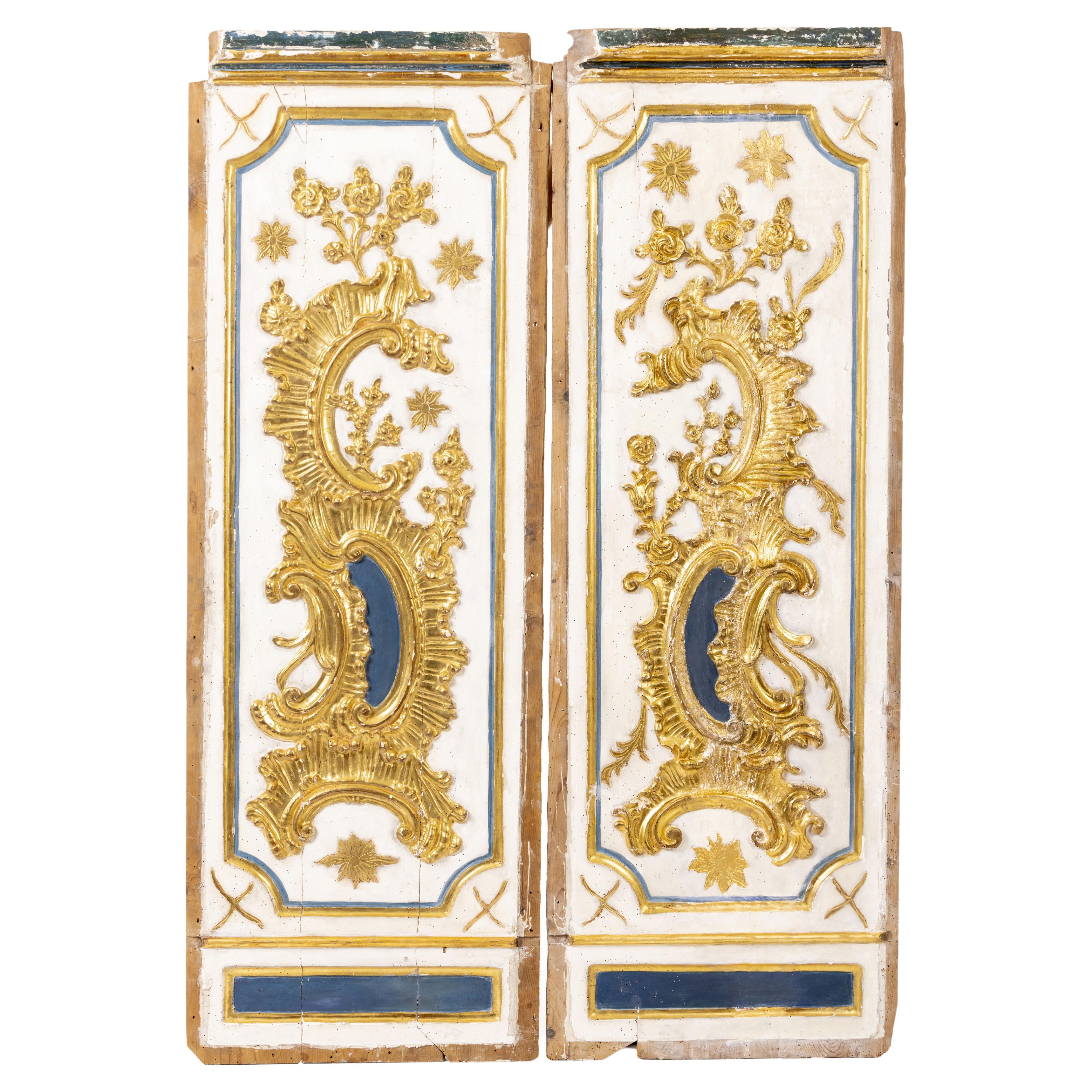 Pair of 18th Century Carved Giltwood Boiserie Wall Panels Spanish Baroque For Sale