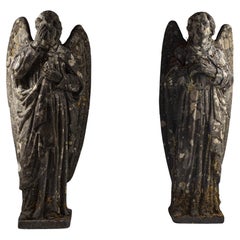 Pair of 18th Century Carved Limestone Angels