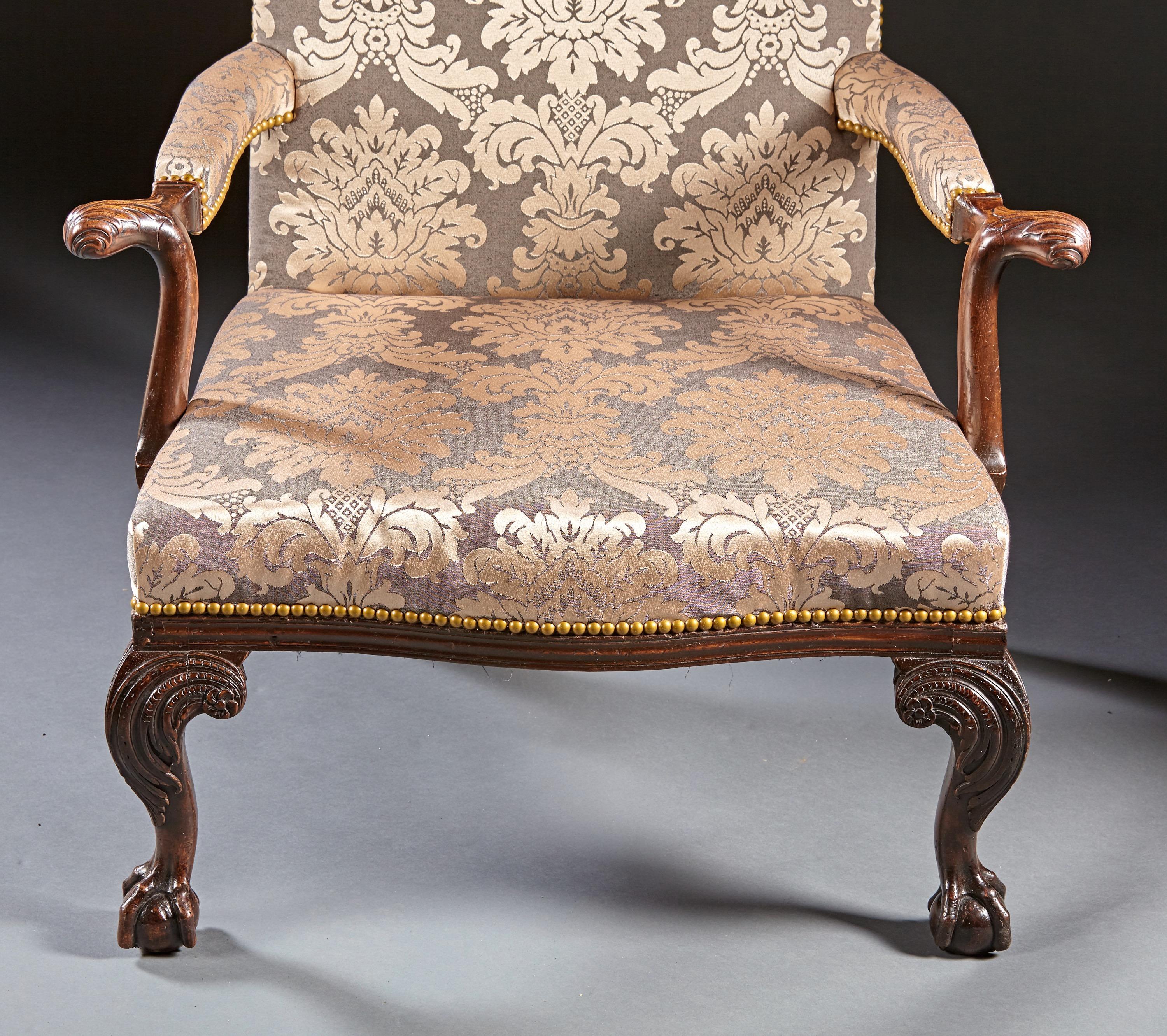 Pair of 18th Century Carved Mahogany Chippendale Period Gainsborough Armchairs For Sale 4