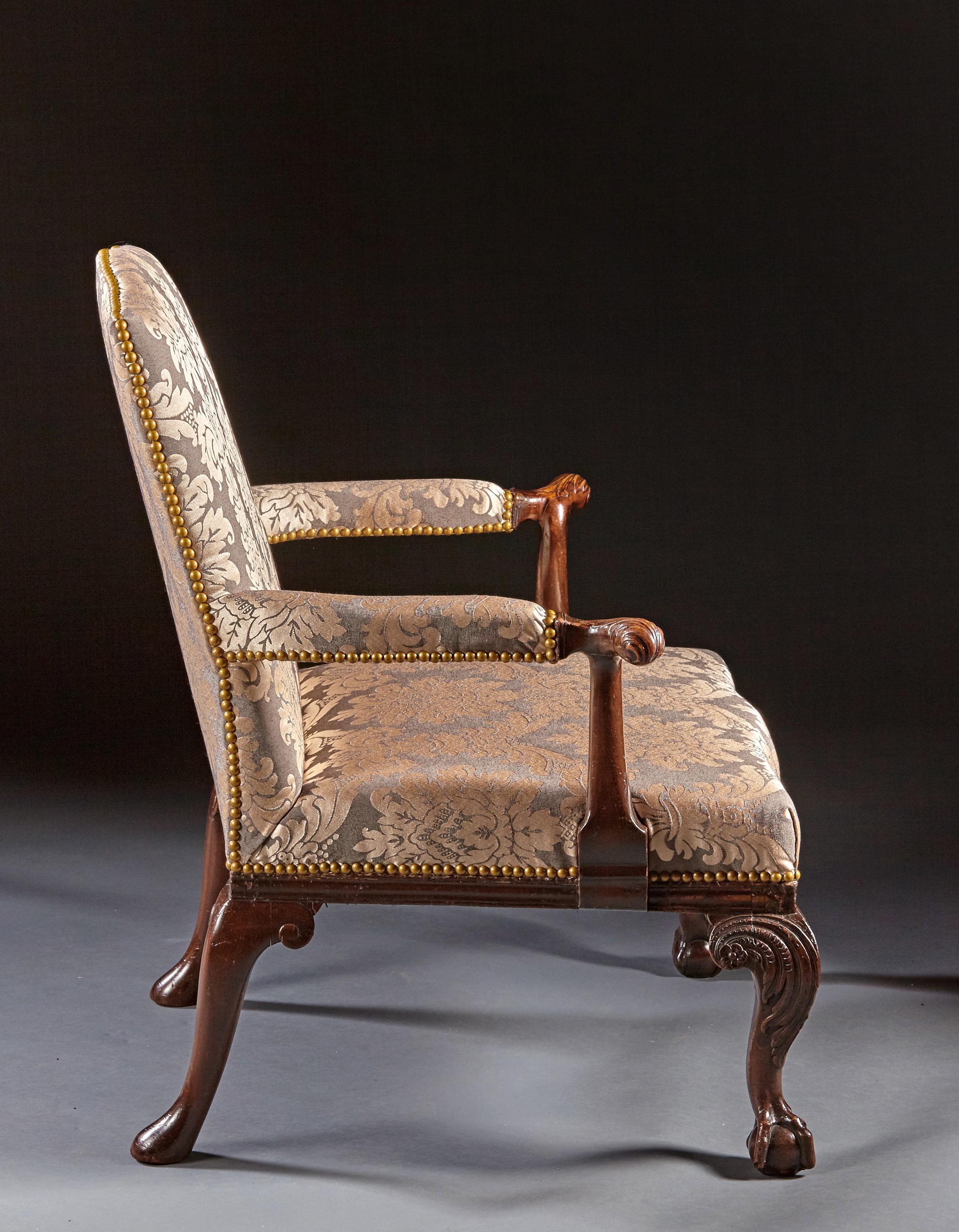 Pair of 18th Century Carved Mahogany Chippendale Period Gainsborough Armchairs In Good Condition For Sale In Woodbury, CT