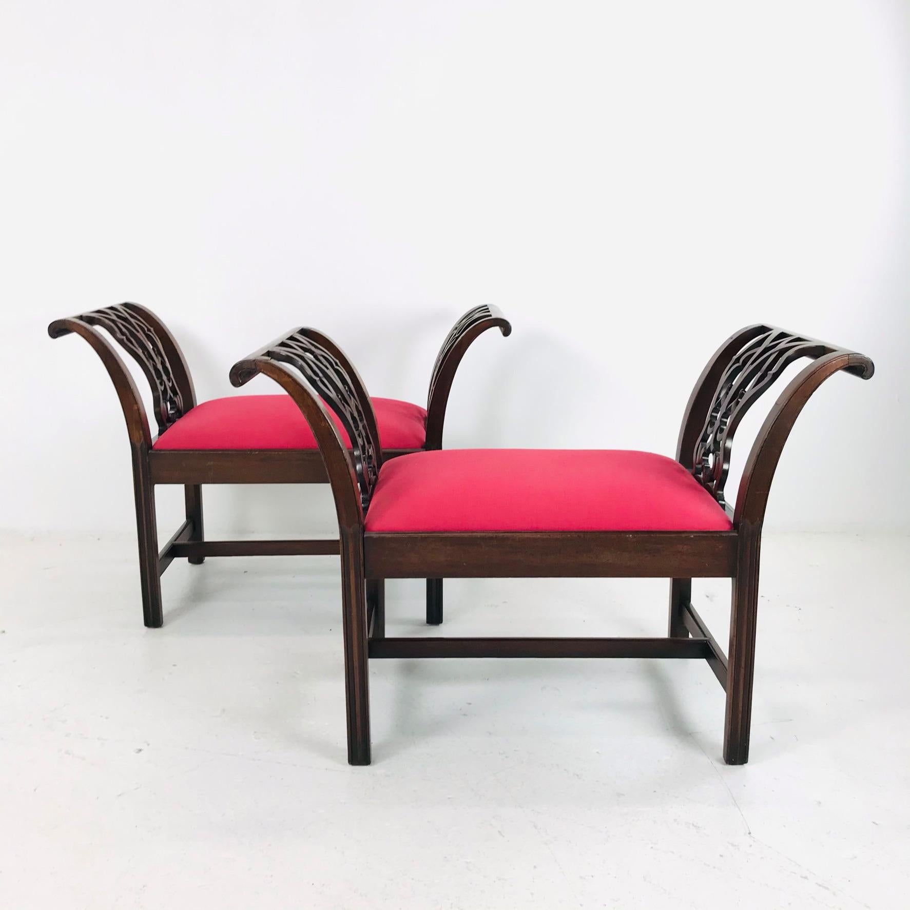 Beautiful, rare pair of 18th century carved mahogany Chippendale window seats / Benches. Some restoration is needed.