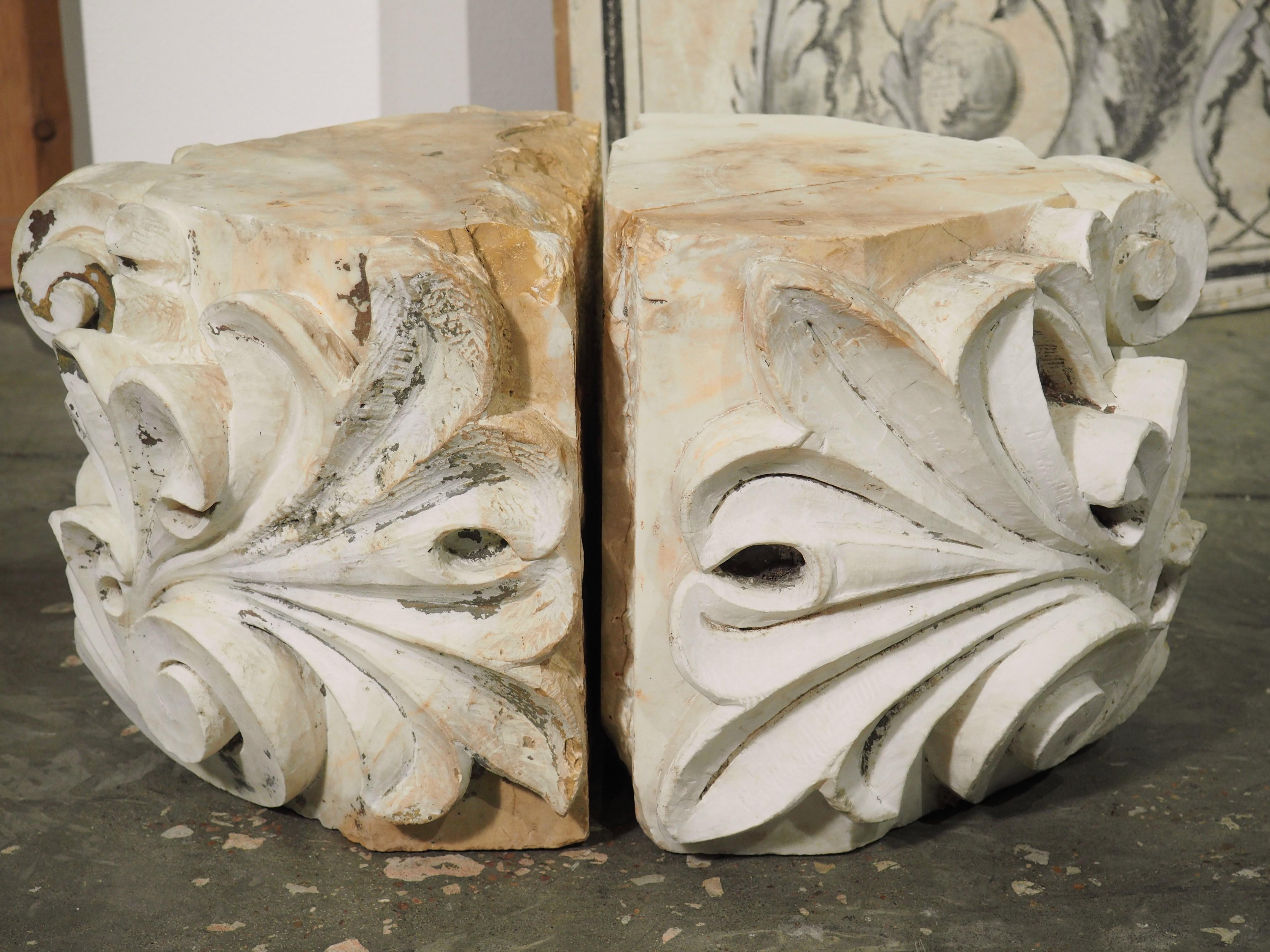 Pair of 18th Century Carved Marble Capitals from Italy 2