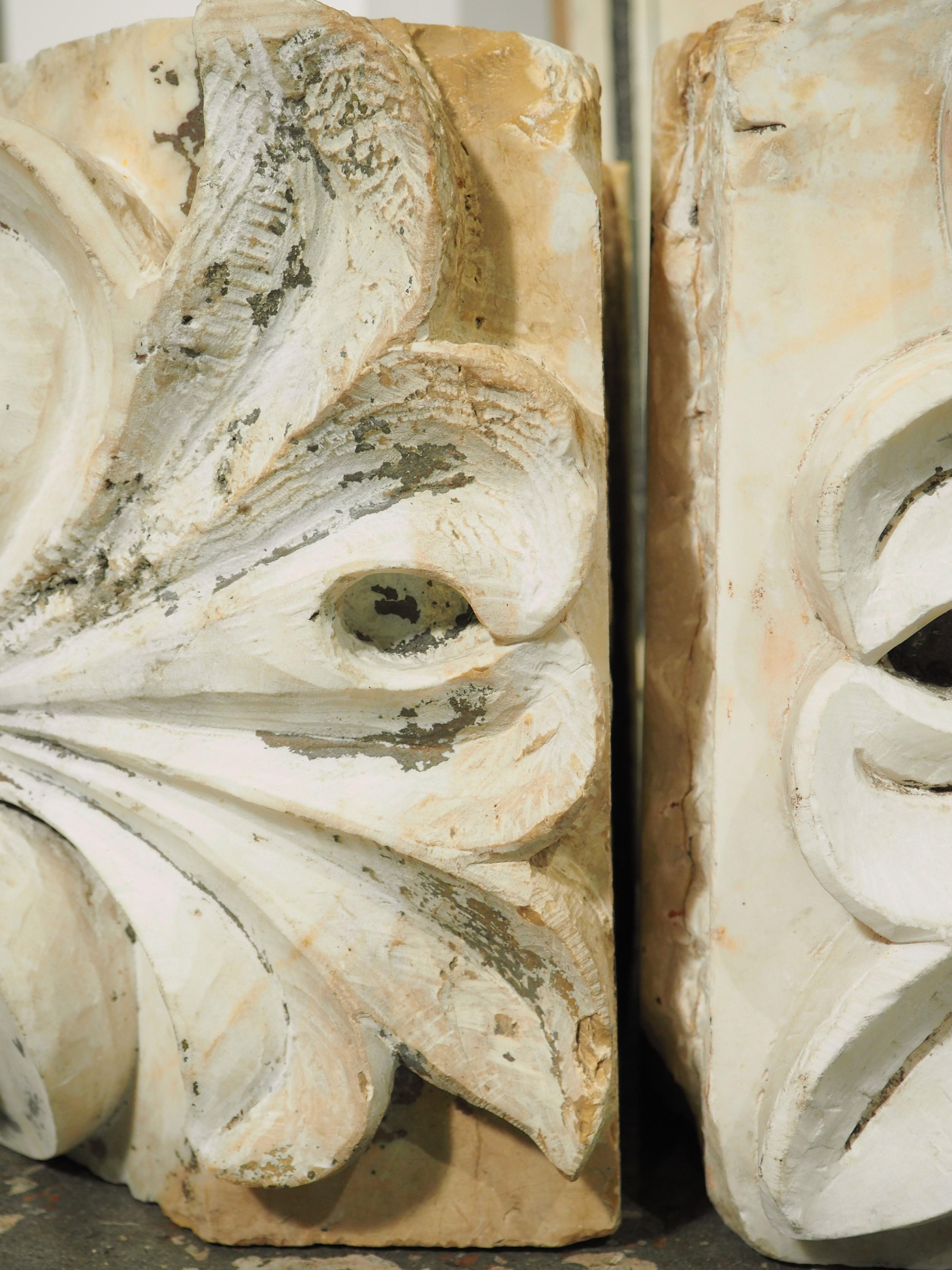Pair of 18th Century Carved Marble Capitals from Italy 3