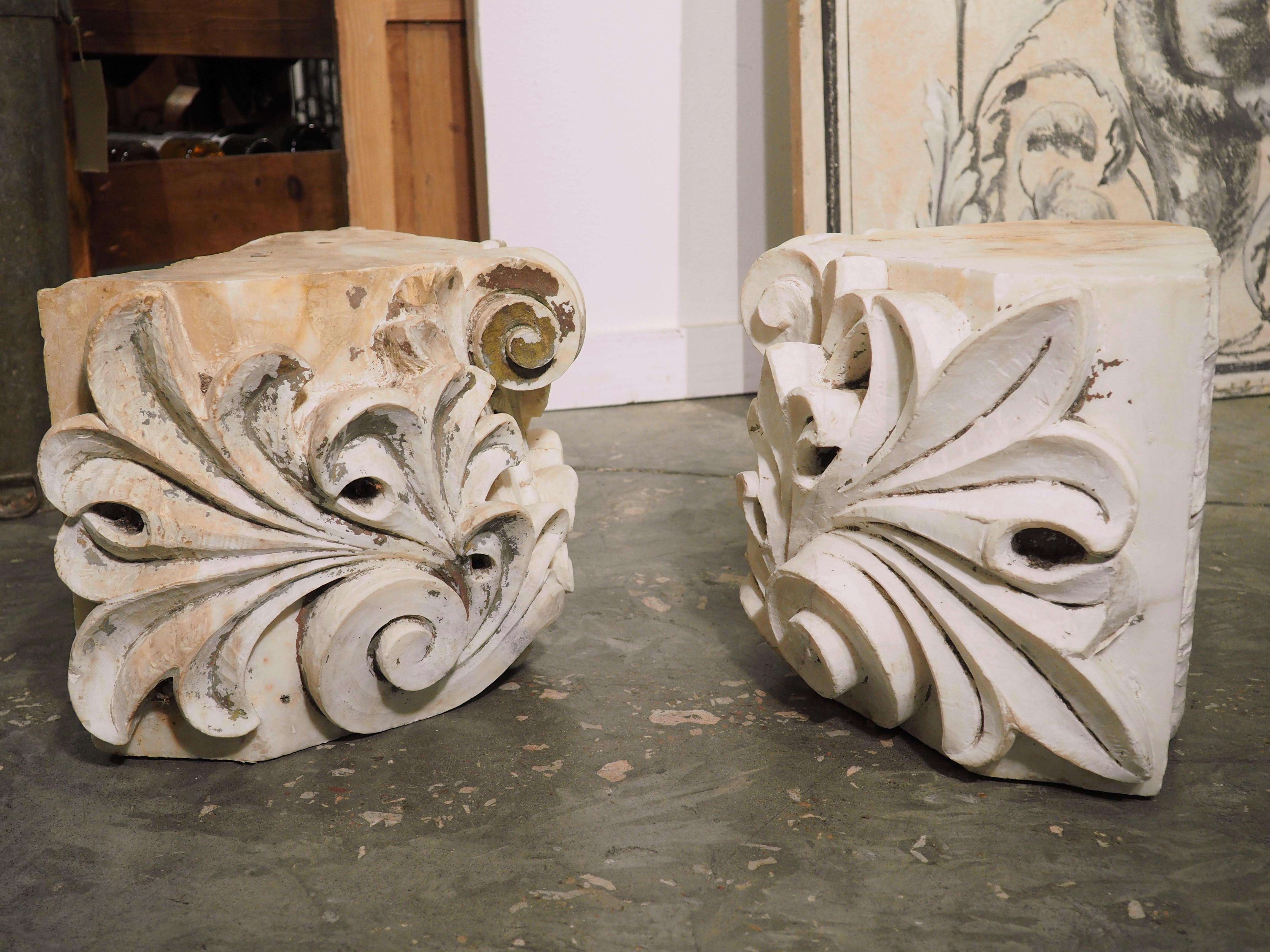 Pair of 18th Century Carved Marble Capitals from Italy 7