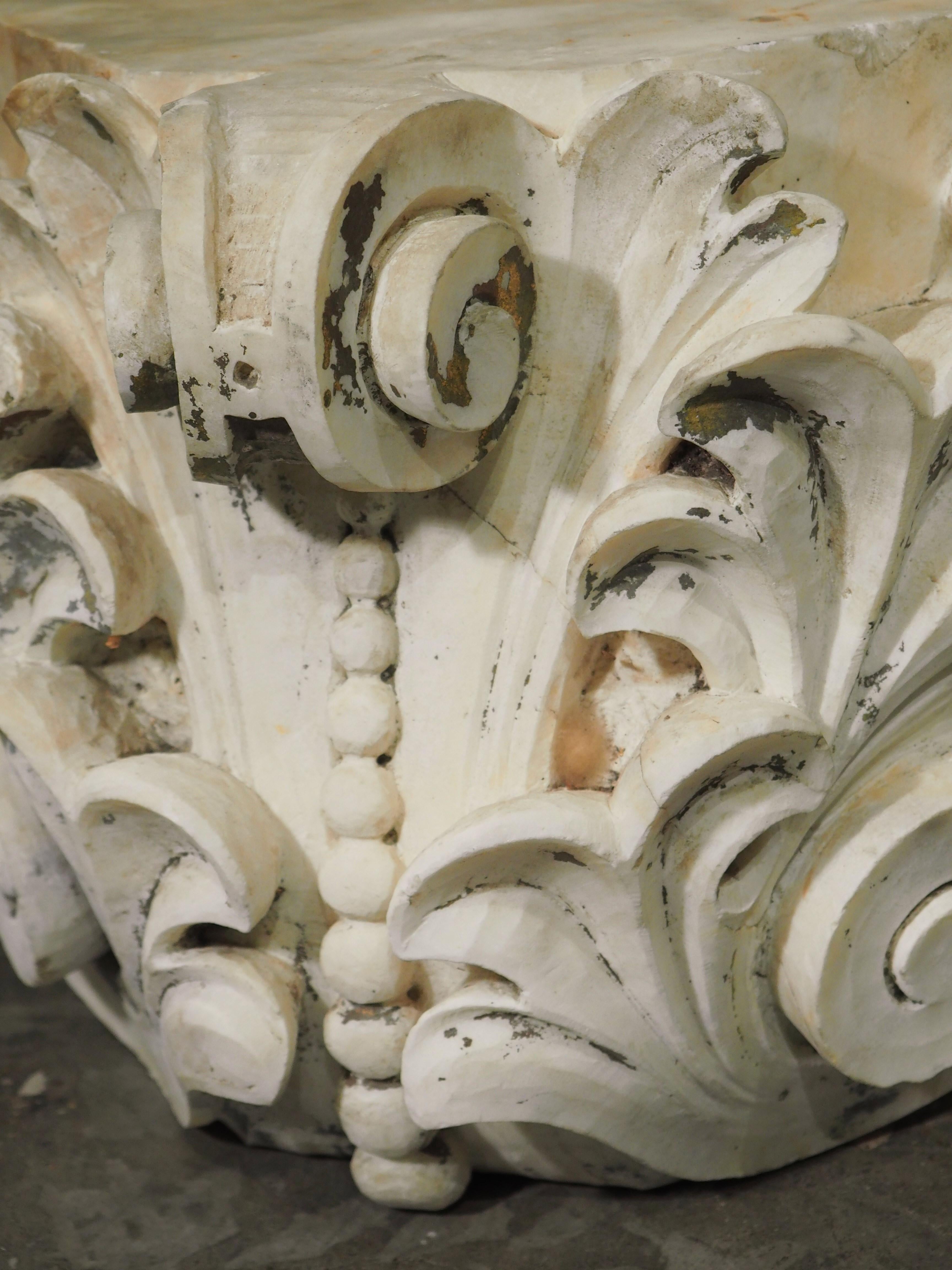 Hand-Carved Pair of 18th Century Carved Marble Capitals from Italy