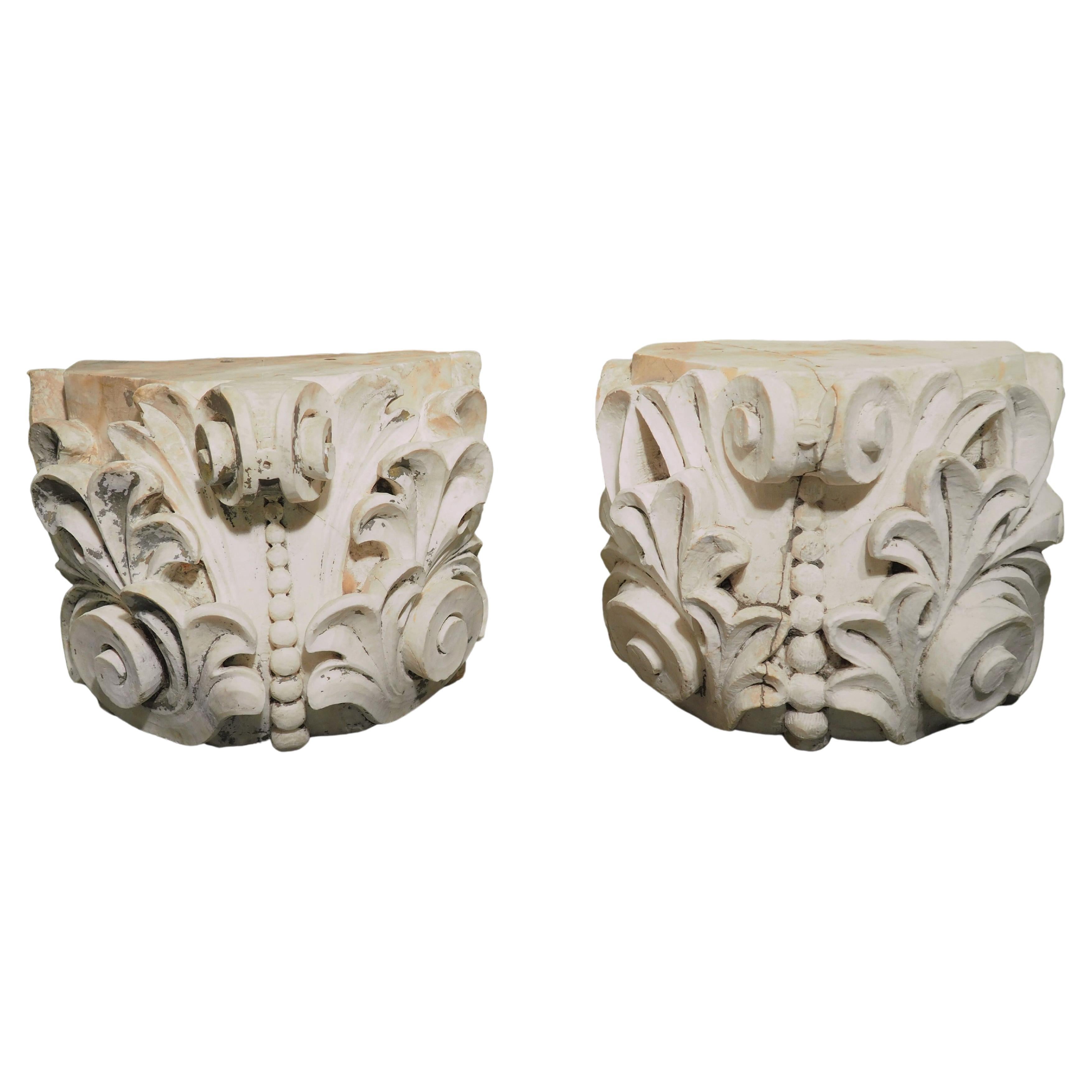 Pair of 18th Century Carved Marble Capitals from Italy