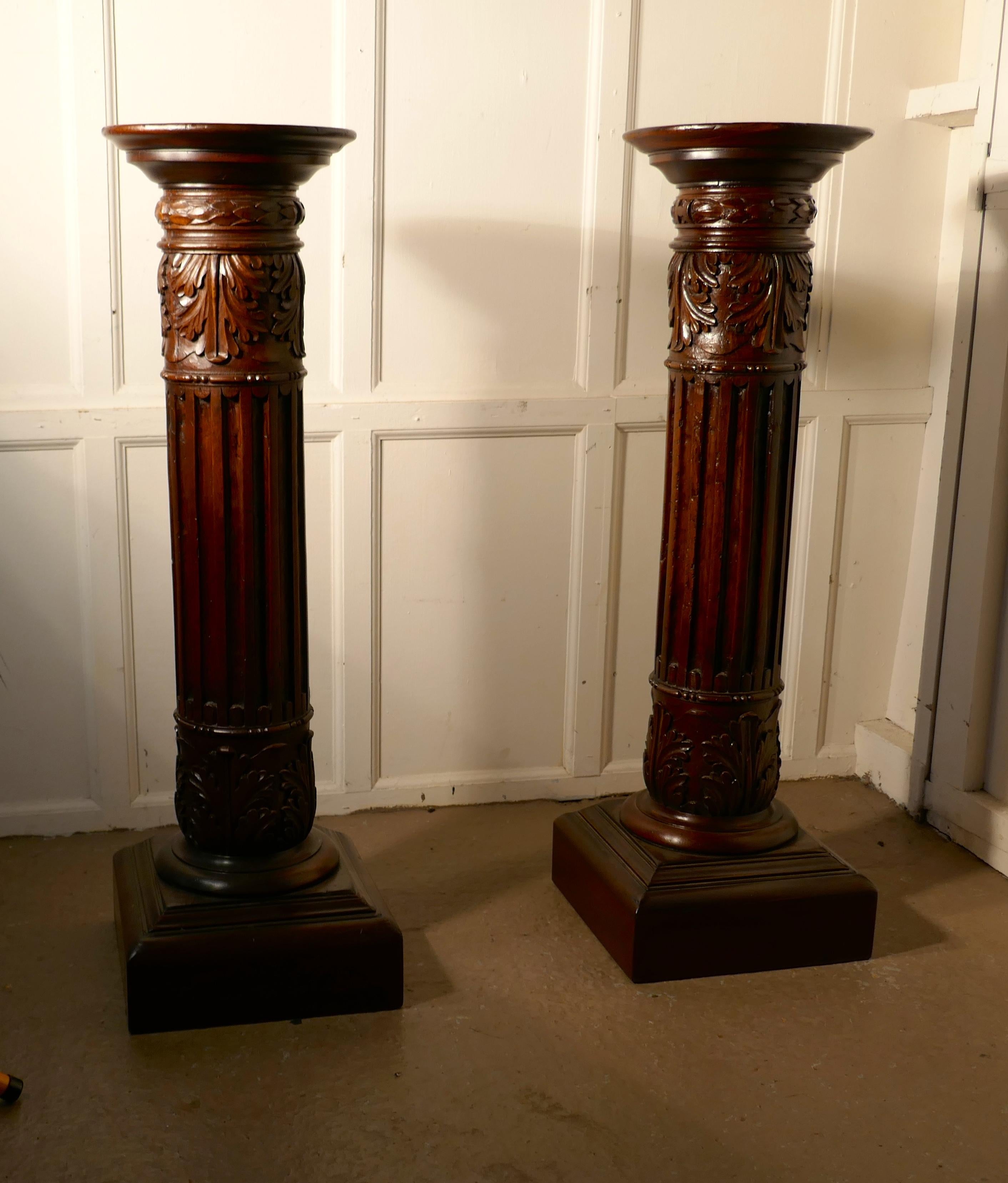 Pair of 18th Century Carved Solid Mahogany Pedestals 2